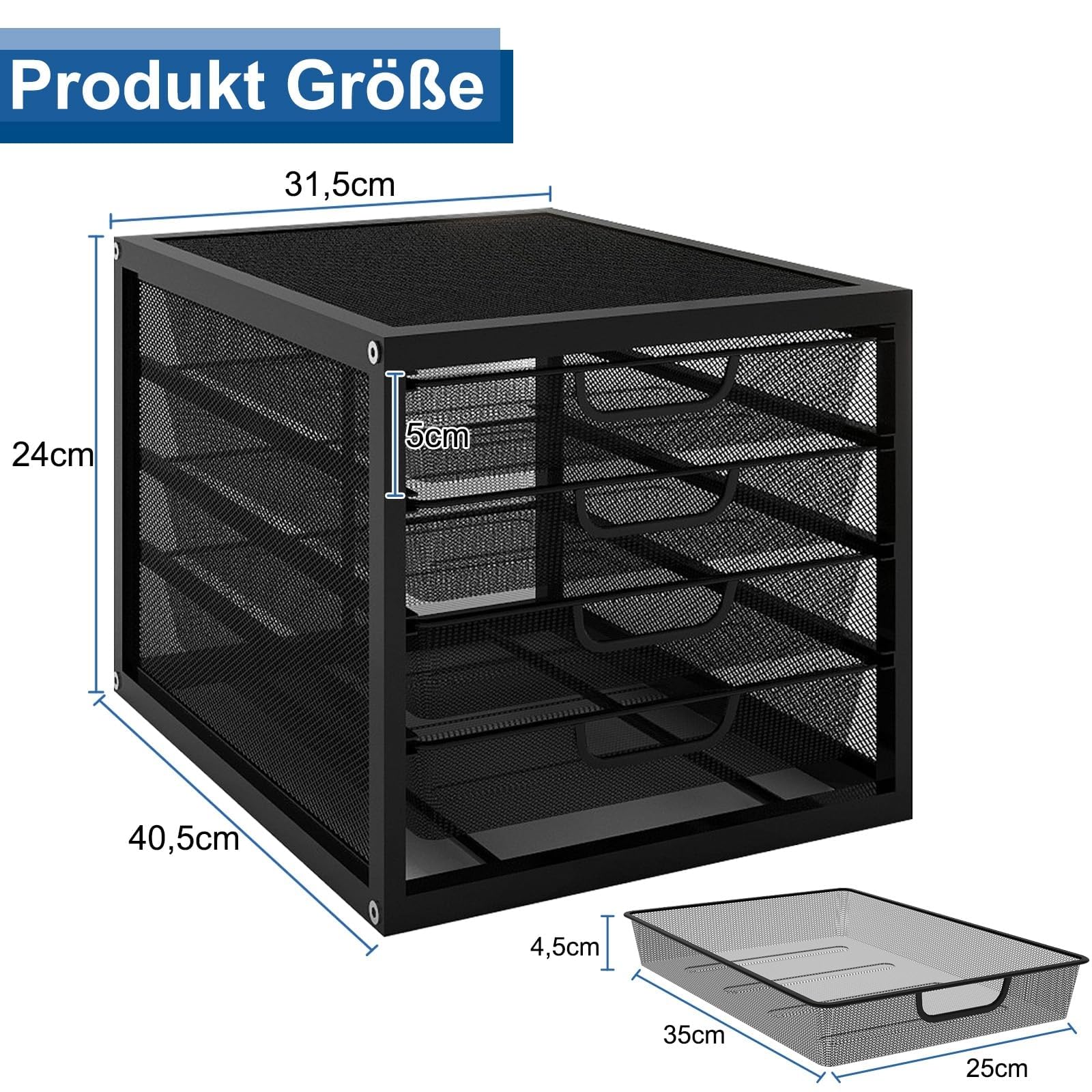 PUNCIA A4 Schubladenbox 4 Schubfächer Dokumentenablage Metall Briefablage | Ablagefächer mit Schubladen Schreibtisch Organizer Ablagesystem Papiersortierer für Dokumenten Papier Büro Schule Schwarz
