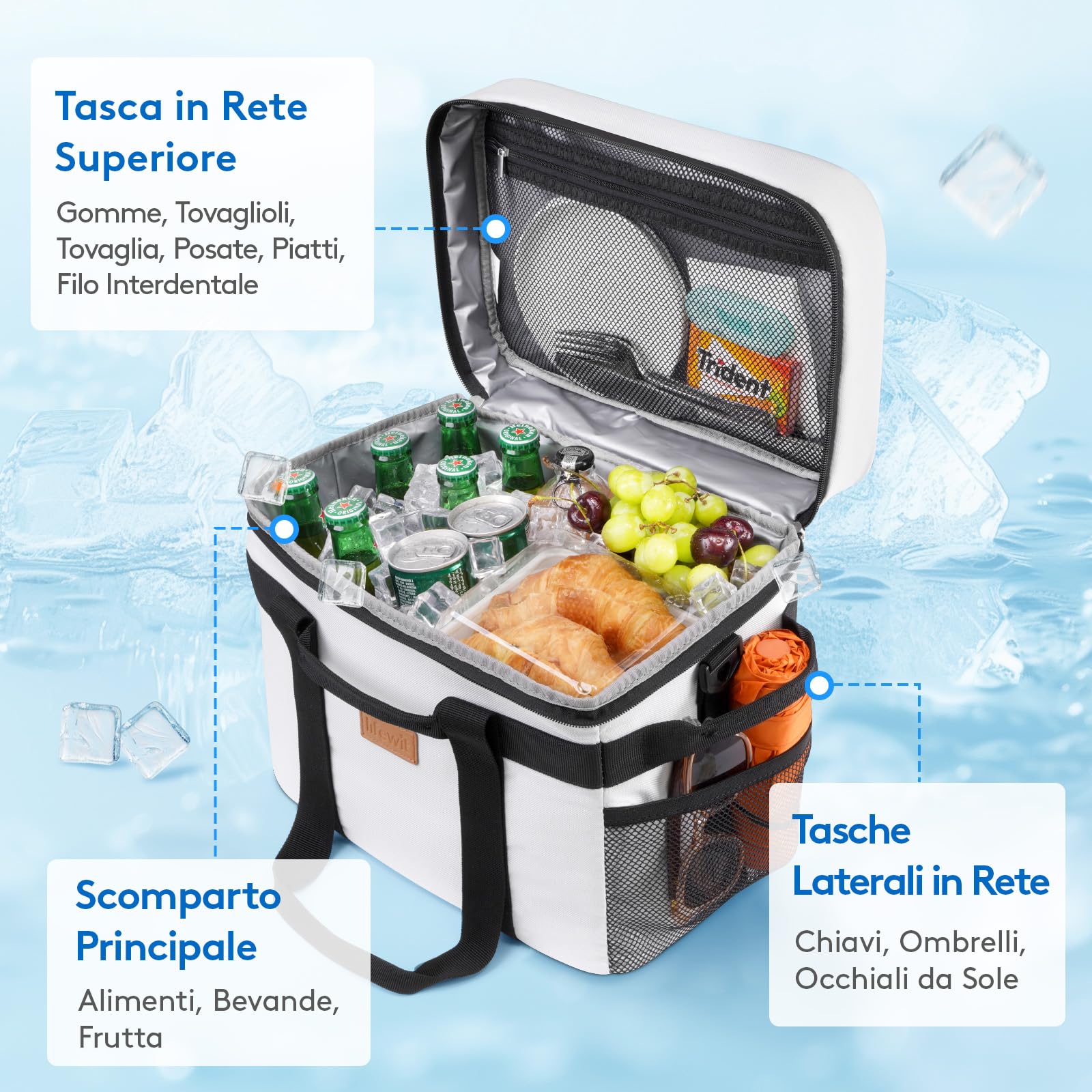 Lifewit Borsa Termica 20L, Borsa Frigo Grande per Uomini & Donne, Cooler Bag Portatile con Manici Multipli, Borsa Porta Pranzo, Lunch Bag per Picnic, Campeggio, Barbecue, Grigio Seta