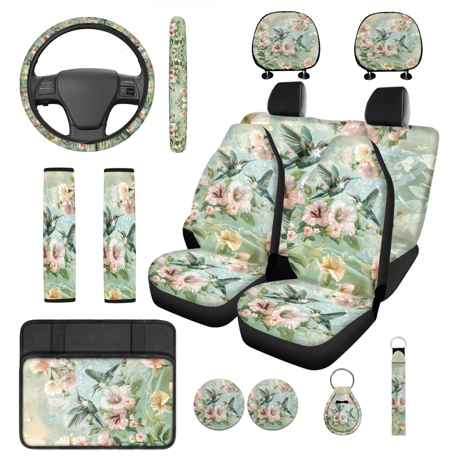 Coprisedili per auto, 14 pezzi, con cuscinetti per cintura di sicurezza, coprivolante, per console centrale dell'auto, antiscivolo, adatti alla maggior parte delle auto