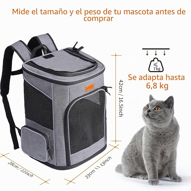 Foto 7 de 8 de morpilot Mochila Transportín Perro, Mochila Transportín Gato Bien Ventilado con Correa de Seguridad Interior
