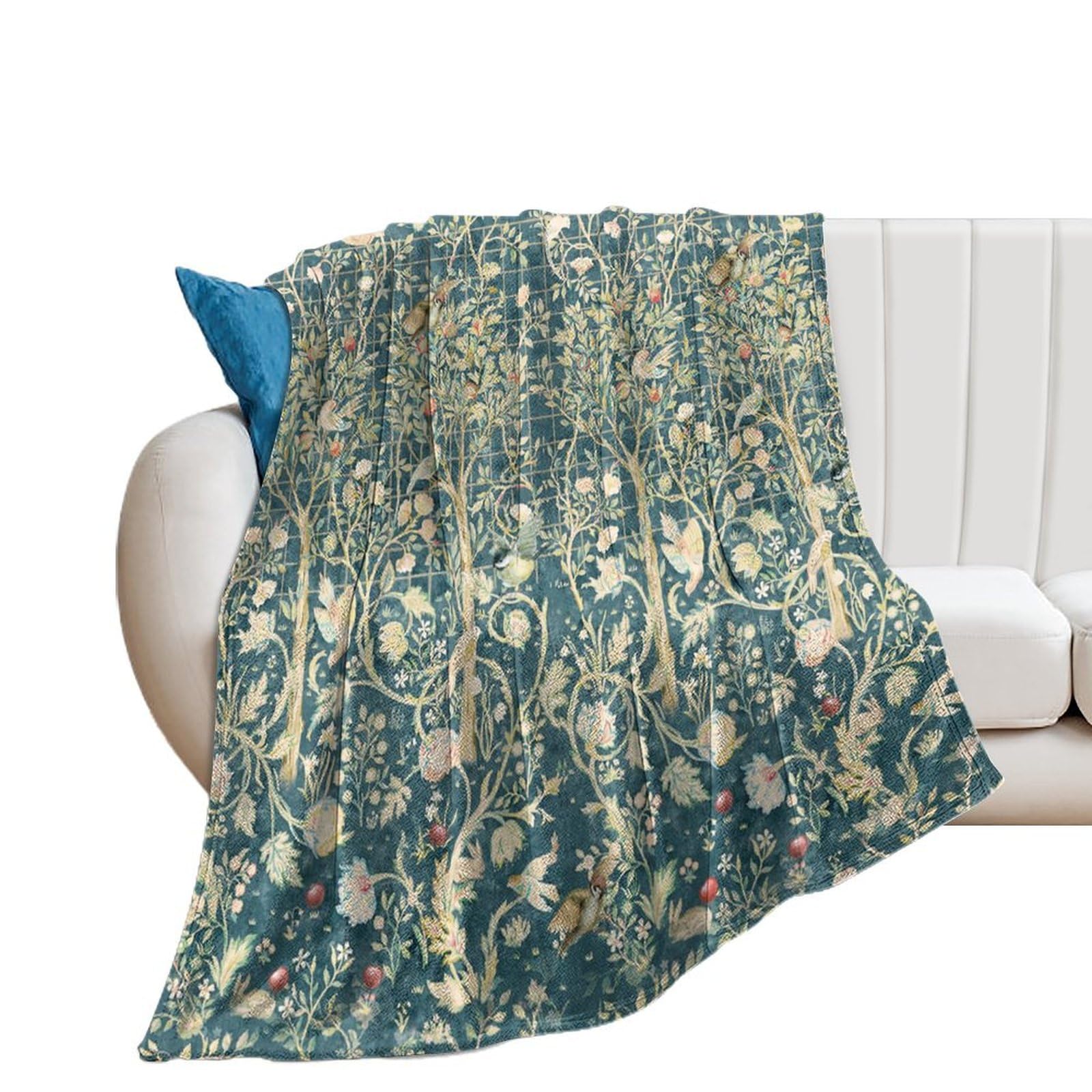 COALHO Abstract Boho William Morris Art Throw Sofa Couch Fluffy Warm Blanket Retro Mid Century Garden Floral Bird Blanket Bed Plush Throw Flannel Throw-180W×200L CM