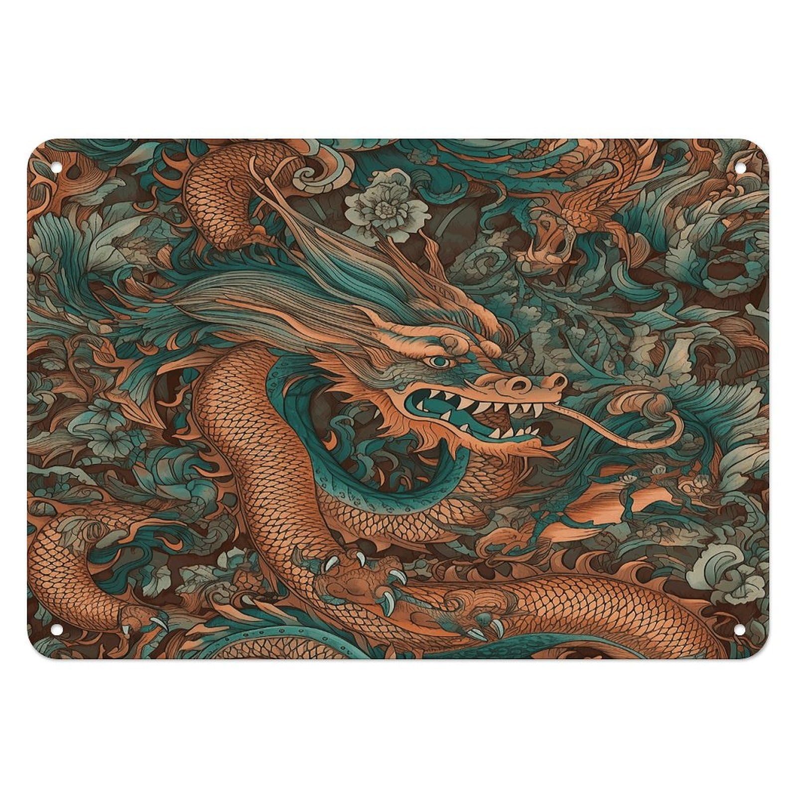 Fodpand Style Intricate Dragon Pattern Retro Vintage Metal Tin Sign,Wall Art Decor Garden Plaque Poster For Bedrooms Yard Bars Pubs Patios Porches 7.9X5.5 Inch