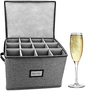 HOMELUX THEORY Champagne Flute Storage Box with Dividers, Hard Shell China Storage Containers, Heavy Duty Glassware Storage Box & Stemware Storage Container with Lid, Thick Surface, and Sturdy Handle