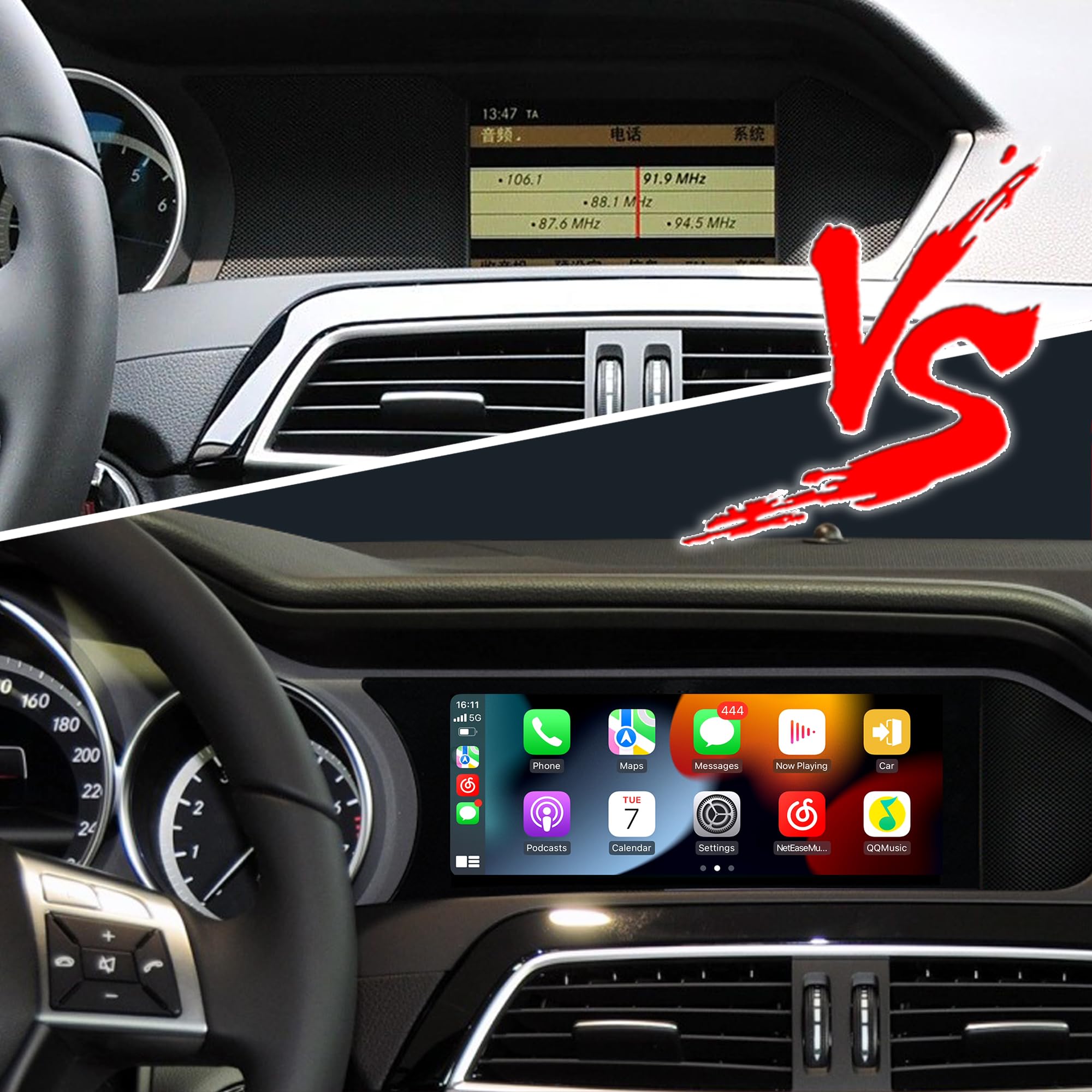 Ekran Android 8,8 cala do Mercedesa klasy C W204 C204 S204 NTG 4,5/4,7, bezprzewodowa CarPlay Android Auto, lustrzane odbicie ekranu, podzielony ekran, Wi-Fi, muzyka, nawigacja, kamery pojazdów