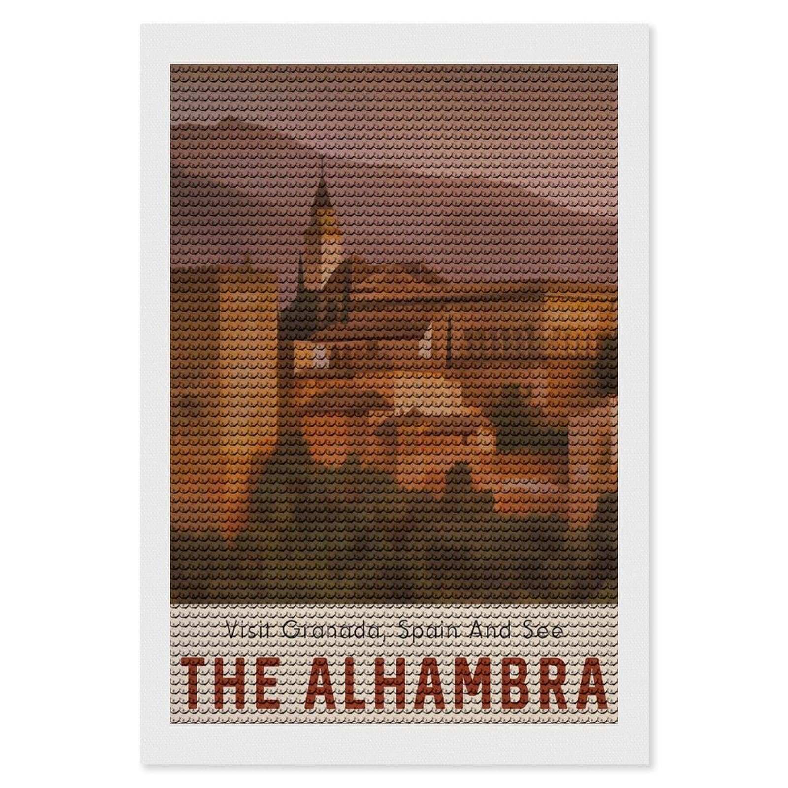 Junmoney Visit The Alhambra Diamond Painting Set 8"x12", Sparkling Round Gems, Decorate Your Room, Fun Craft Experience, Modern Decor