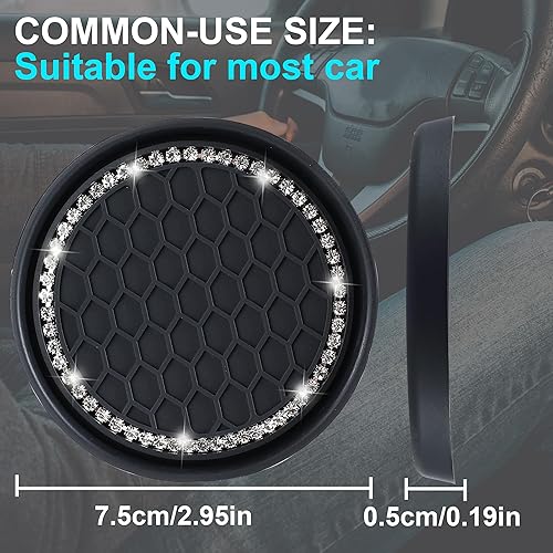 Miniatura 5 de Amooca Posavasos para automóvil, 4 unidades, universales, antideslizantes, con diamantes de imitación, accesorios interiores de automóvil, rejilla