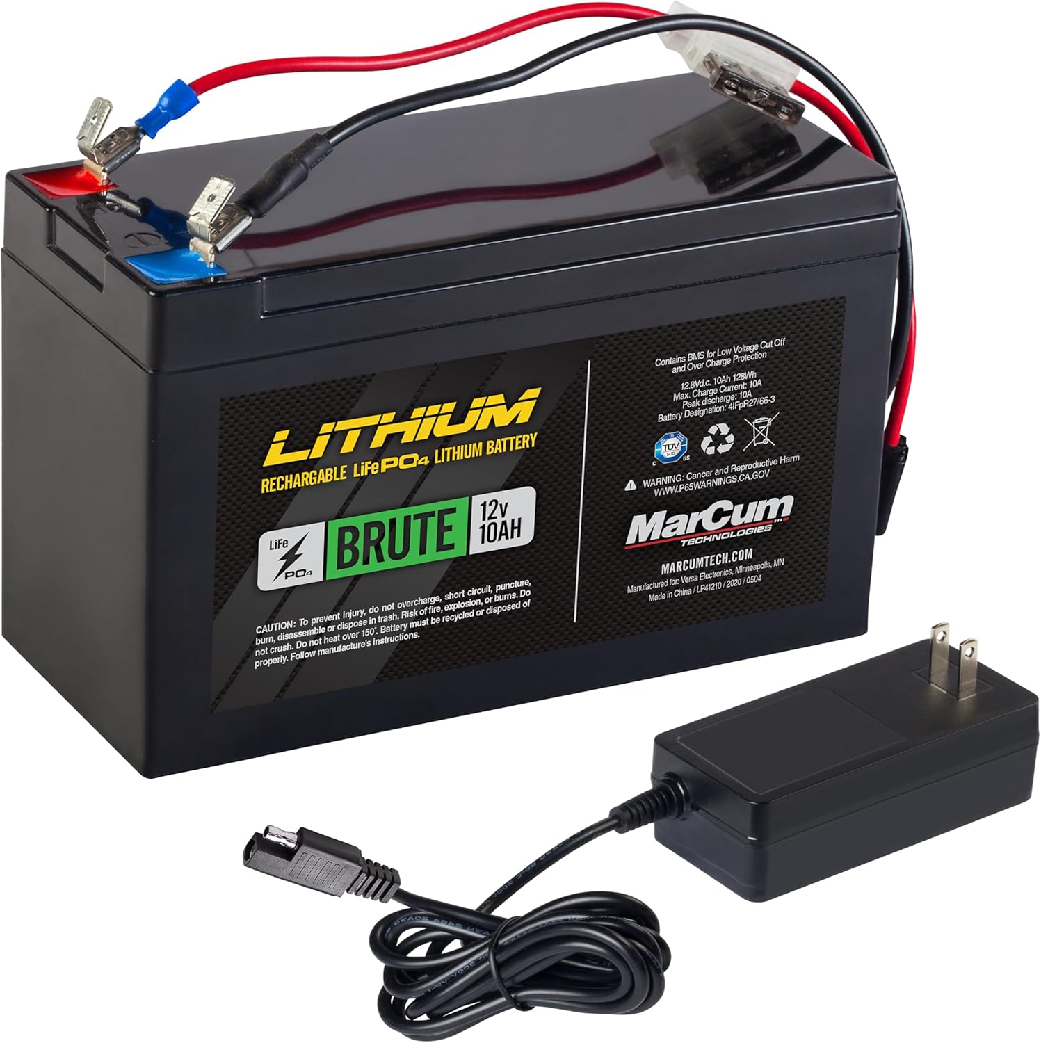 MarCum Brute 12V10AH Lithium LiFePO4 Battery and 3-amp Rapid Charger
