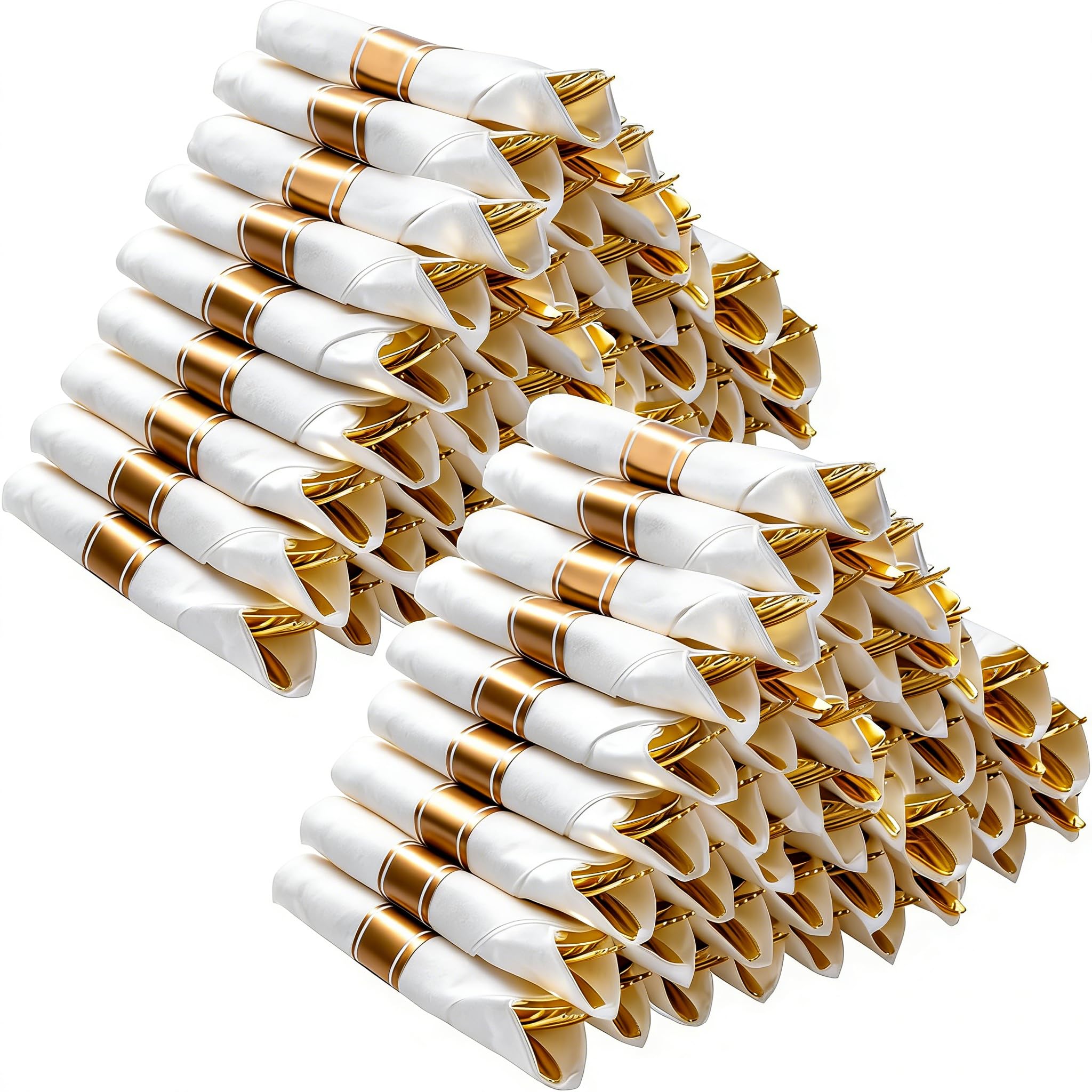 nervure 400pcs pre rolled gold plastic silverware sets