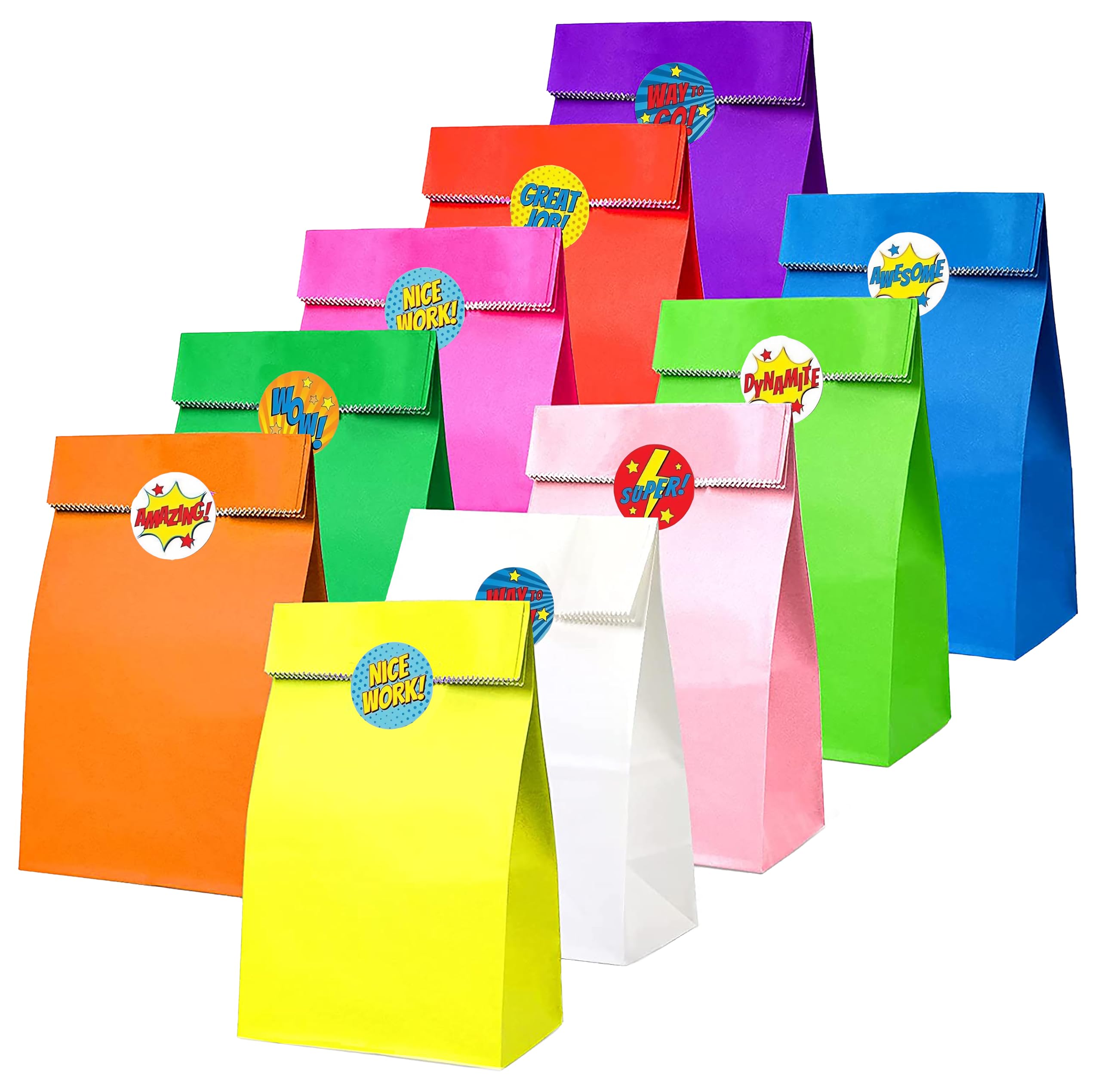 Thepaperbagstore 20 Rainbow Paper Party Bags with Reward Stickers