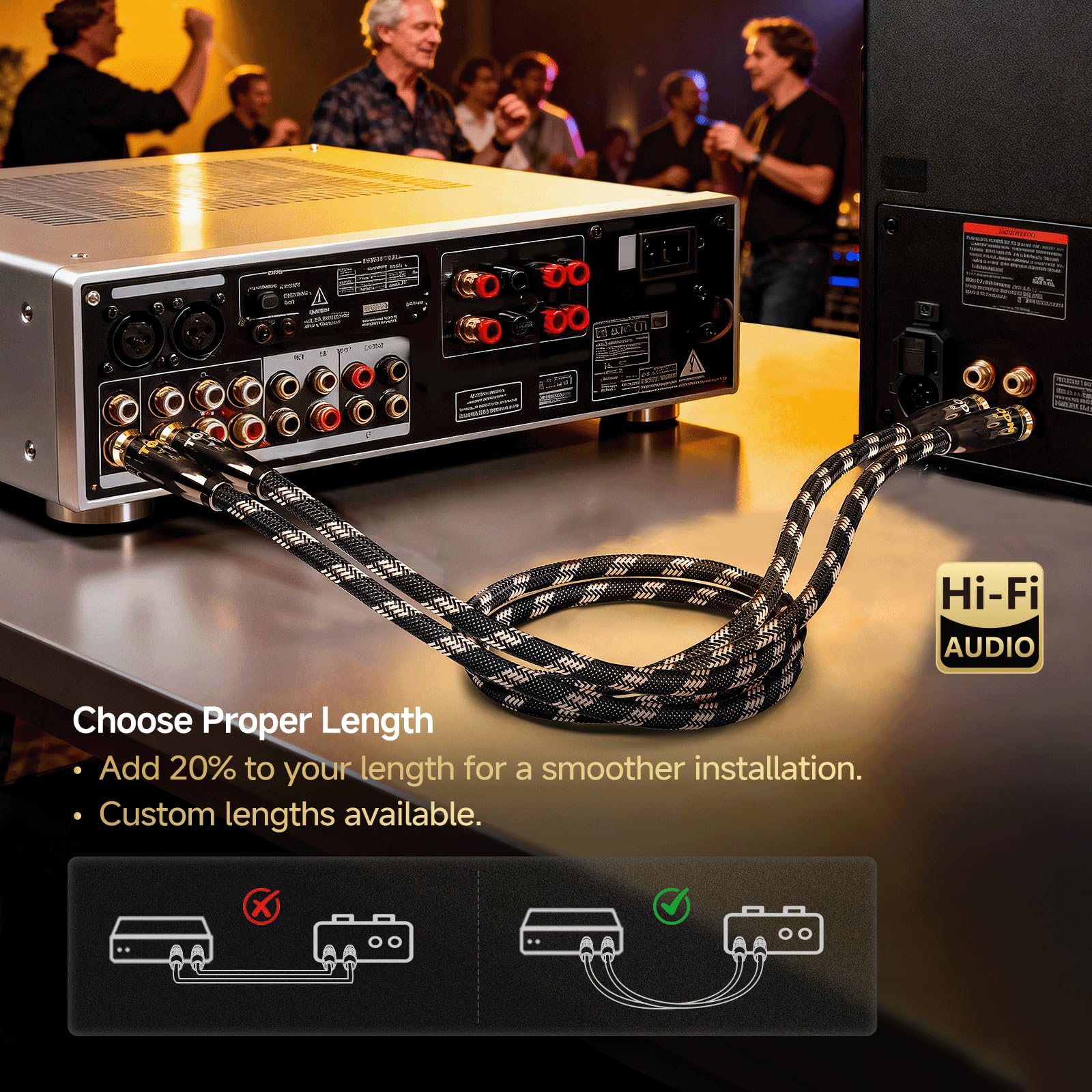 TODN 1m Cinch Kabel, Stereo-Paar (L,R) RCA Audio Cable für HiFi Anlagenr | 99,9999% OCC, Doppelt Abgeschirmt, 24-Karat-vergoldet, Cinch auf Cinch, für Plattenspieler/CD/DVD/Verstärker/Heim-Audio
