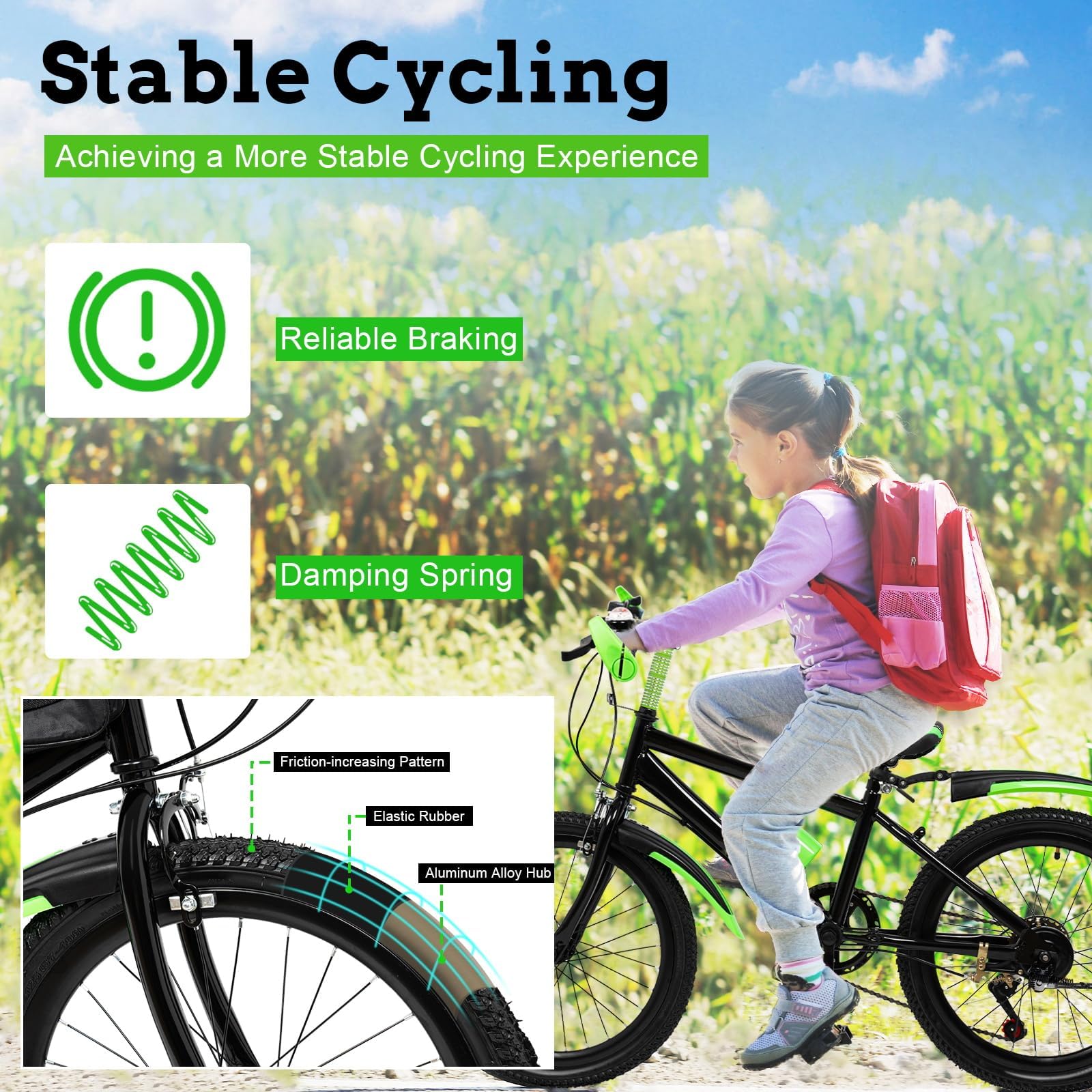 VTT 20 Pouces,vélo Enfant,vélo de Ville à 7 Vitesses avec Garde,Suspension et capacité de Charge jusqu'à 85 kg