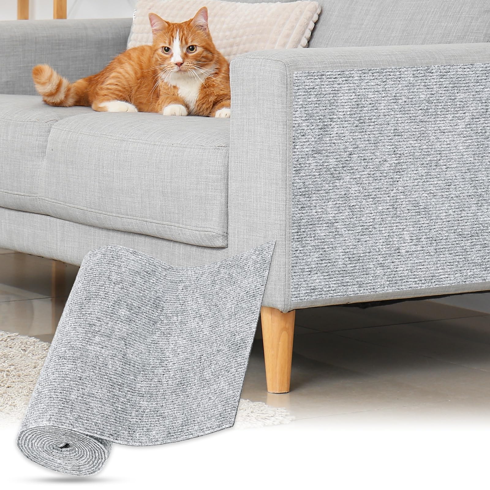 sourcing map Self-Adhesive Cat Scratching Mat, 1 Roll 118" x 11.8" Couch Protector from Cat Claws for DIY Sofa, Wall, Doors, Cut Anti Cats Scratch Pad Carpet Mat, Light Gray