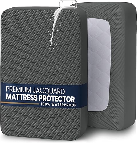 Utopia Bedding Protector de colchón impermeable tamaño individual (gris), funda de colchón de tela suave 3D de alta calidad, se adapta a 15 pulgadas