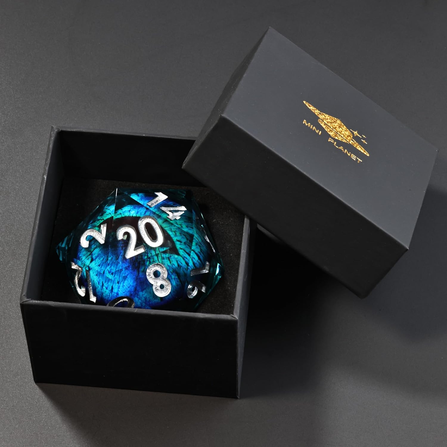 Mini Planet 50mm Chonk D20 Polyhedral Sharp Edge Dungeons and Dragons Tabletop Games Liquid Core Dragon Eye Dice