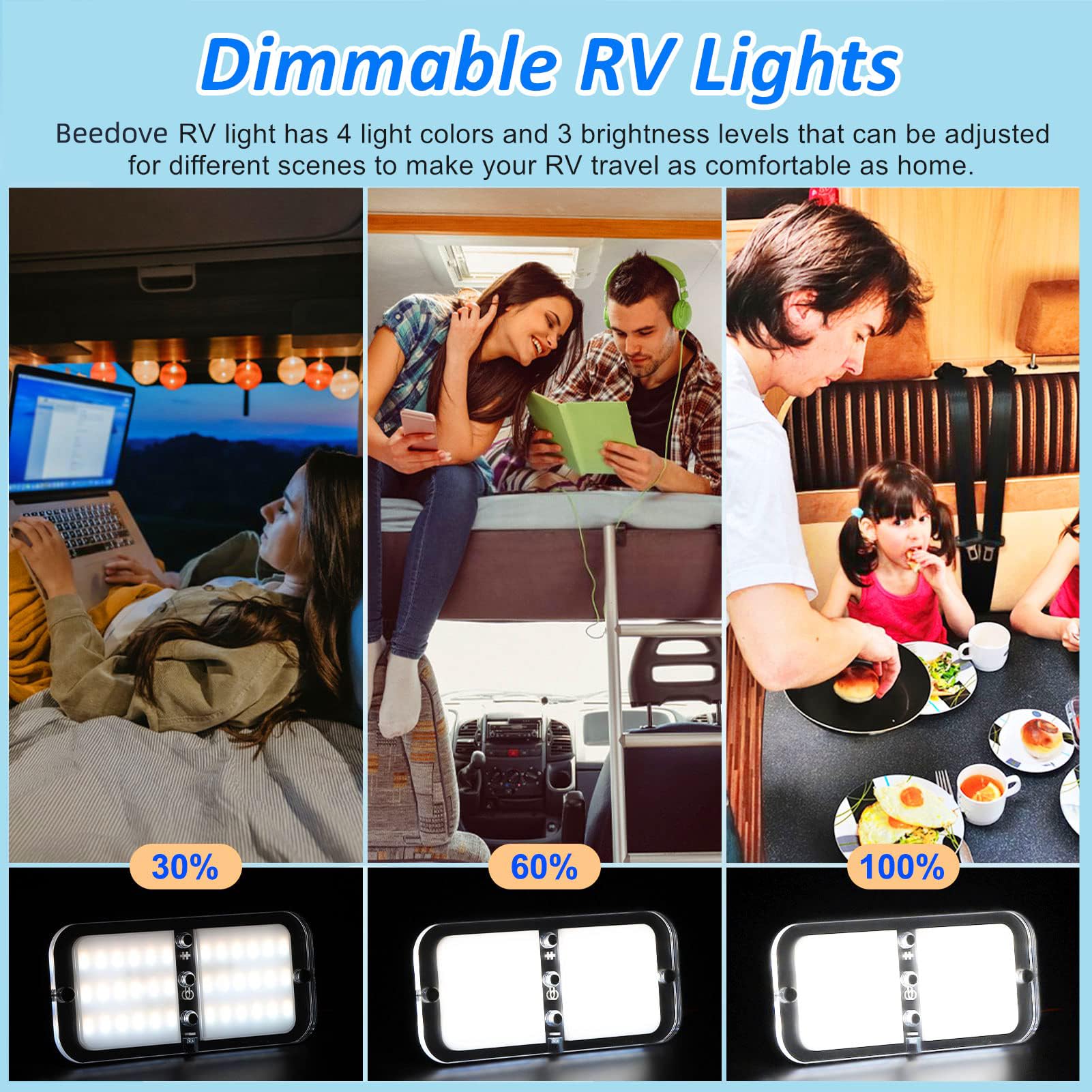12V LED Luces Interior Coche, Lámpara de Techo Regulable 72 LED 800 LM Con Interruptor y Mando Para Autocaravana, Furgoneta, Caravana, Barco