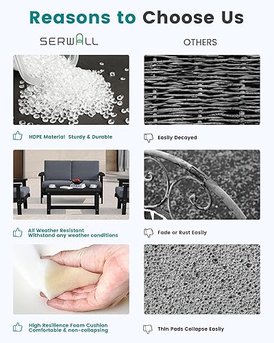 Miniatura 3 de SERWALL HDPE - Juego de muebles de patio de 5 piezas para todo tipo de clima, juego de muebles seccionales de exterior similares a la madera, sofá
