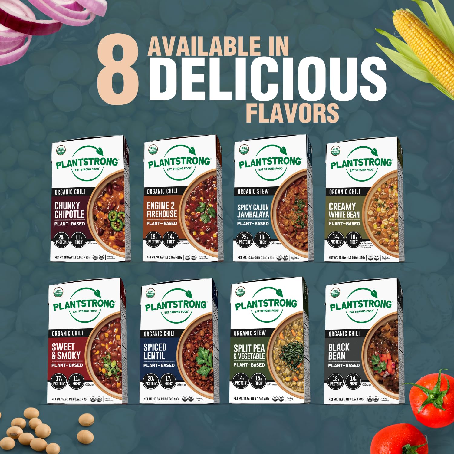 PLANTSTRONG Chili & Stew – USDA Organic, Non-GMO, Plant-Based, Vegan, Gluten-Free, Oil-Free, Lightly Salted, Ready to Heat & Serve (16.9 oz, Spicy Cajun Jambalaya Stew)