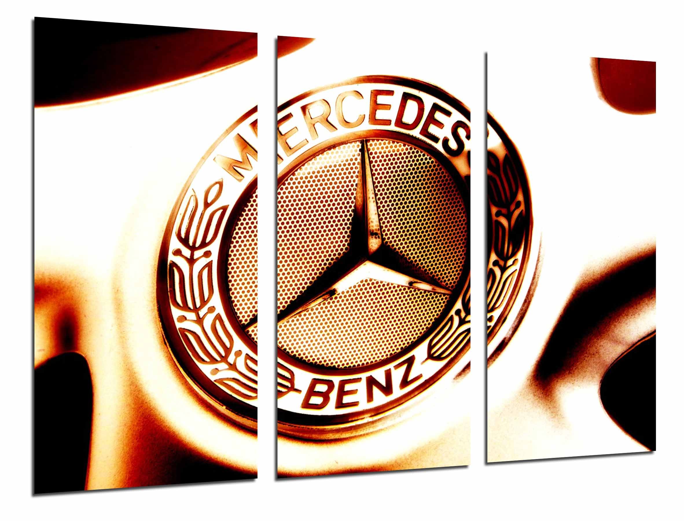 MULTI Wood Printings Art Print Box Framed Picture Wall Hanging - Logo Mercedes benz, Car, Marca, Motor, (Total Size: 38,2" x 24,4"), Framed And Ready To Hang - ref. 26836
