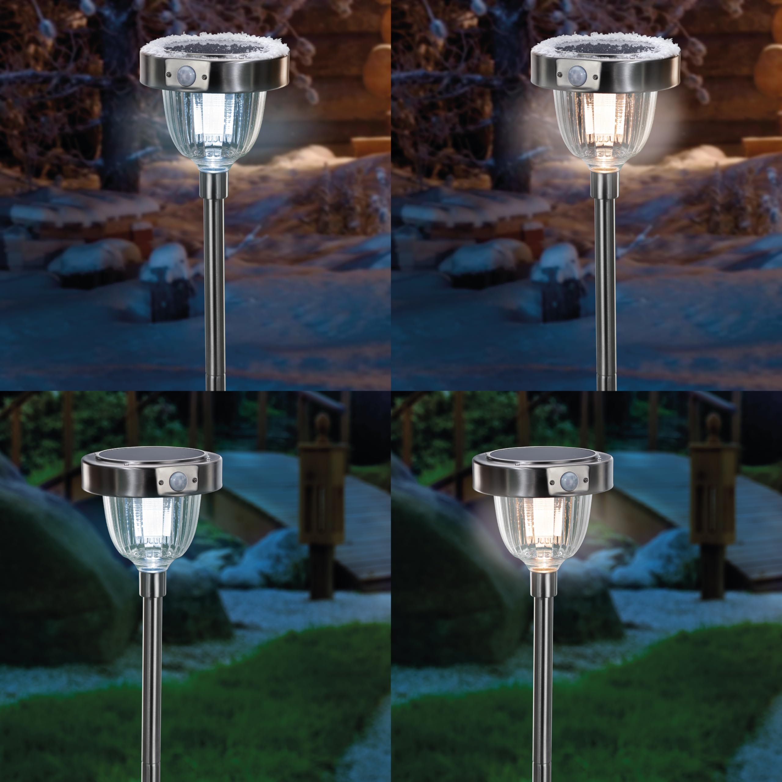 esotec Solar Wegeleuchte mit Bewegungsmelder ASINARA, steckbare Gartenbeleuchtung für außen, DUO COLOR warmweiß kaltweiß, Edelstahl H70cm 102530
