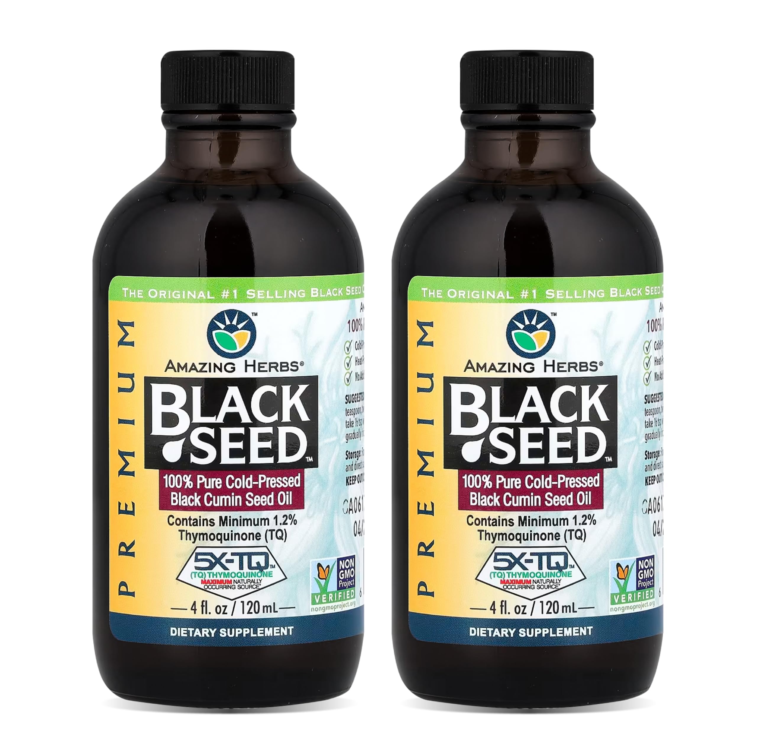 Amazing Herbs Premium Black Seed Oil - 4 Fl Oz Glass Bottle (2 Pack)