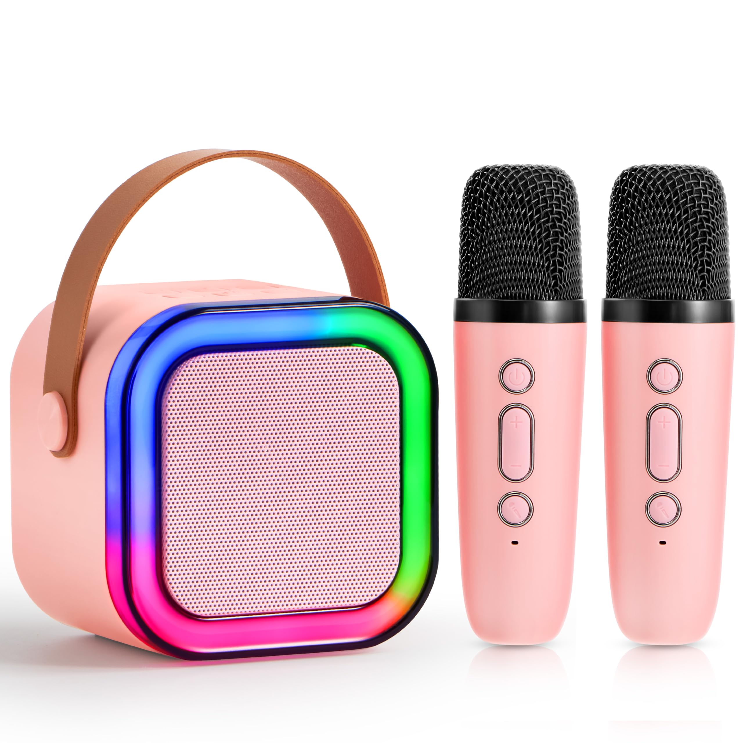 SYNCFUN Karaoke Machine, Mini Karaoke Machine with 2 Wireless Microphones for Kids and Adults, Bluetooth Speaker Toys, Birthday Girls Gift for Ages 3,4, 5, 6,7, 8,9,10,11,12+ Years Old(Pink)