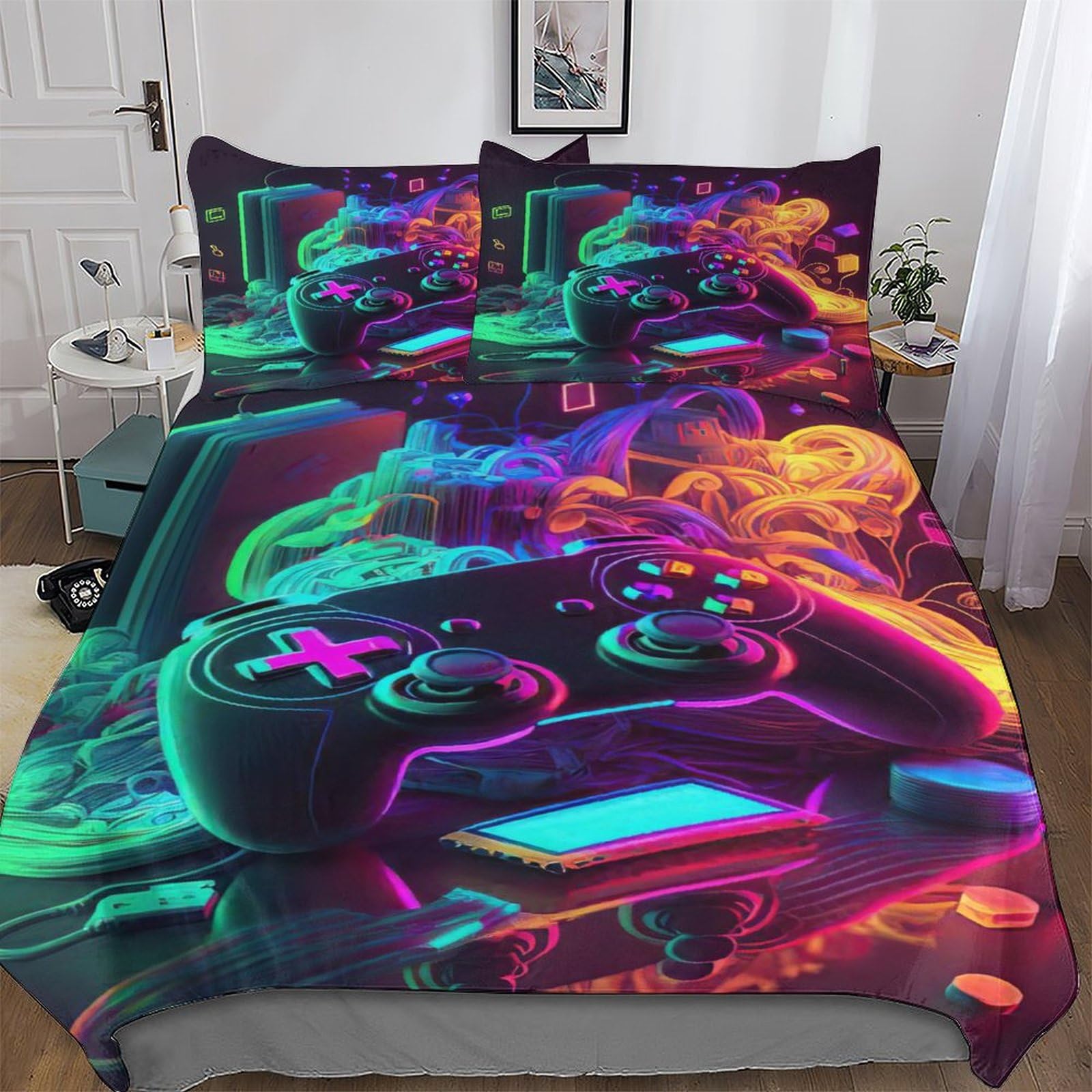 PPZYY Game Controllers Comforter Cover Bedding Set Kids Duvet Cover Bedspread Cover with Pillowcase Soft Quilt Cover for Youth And Adult Single(135x200cm)