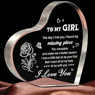 Gifts for Girlfriend, Heart Shaped Acrylic I Love You Plaque Keepsake, Christmas Anniversary Birthday Gifts for Her Girlfriend Fiancee GF