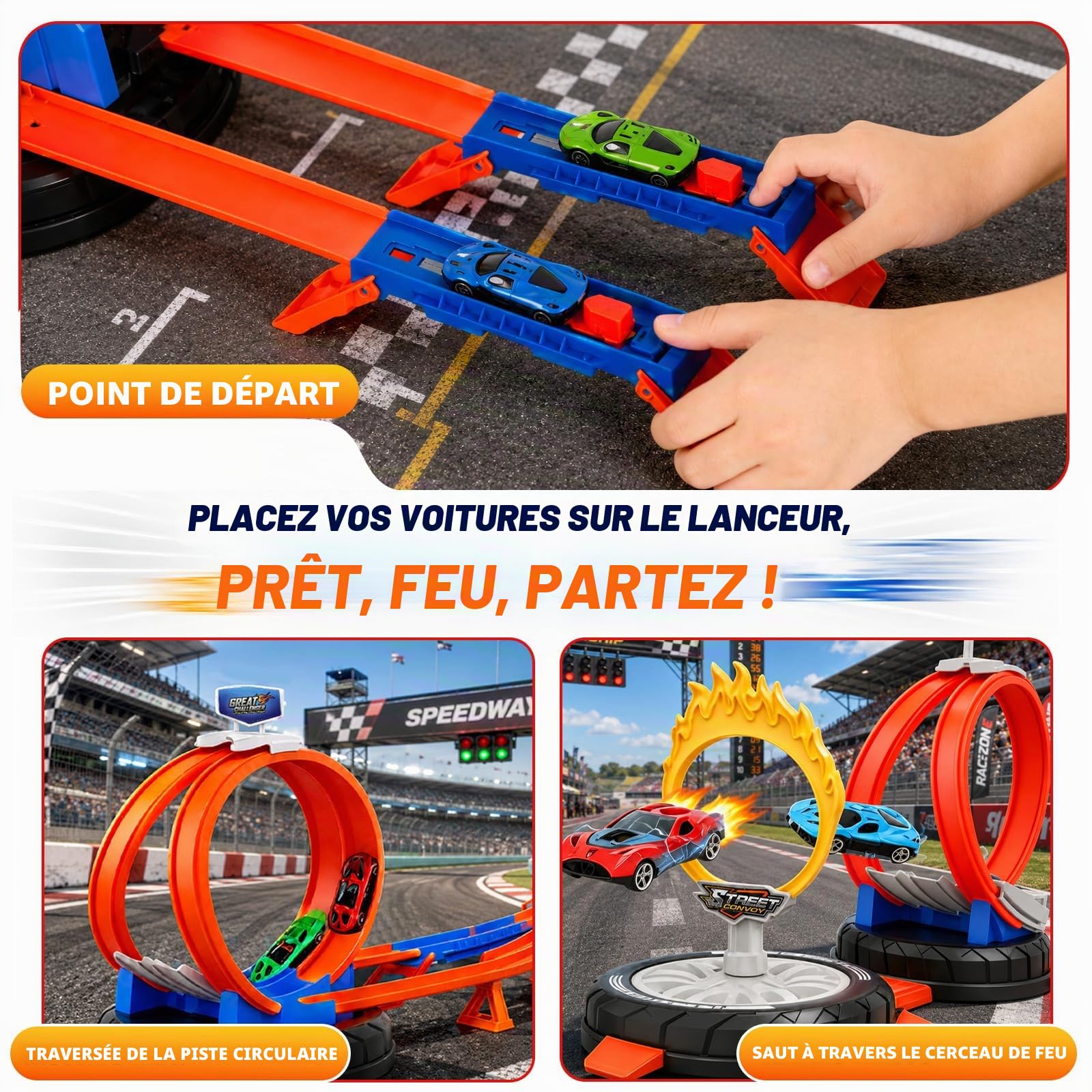 Circuit Voiture Enfant, Garage Voiture Enfants, Set de Voiture Jouet avec 6 Petites Voitures Enfant, Voiture Enfant 3 Ans, Jouet de Piste de Course avec Rangement en Forme de Pneu