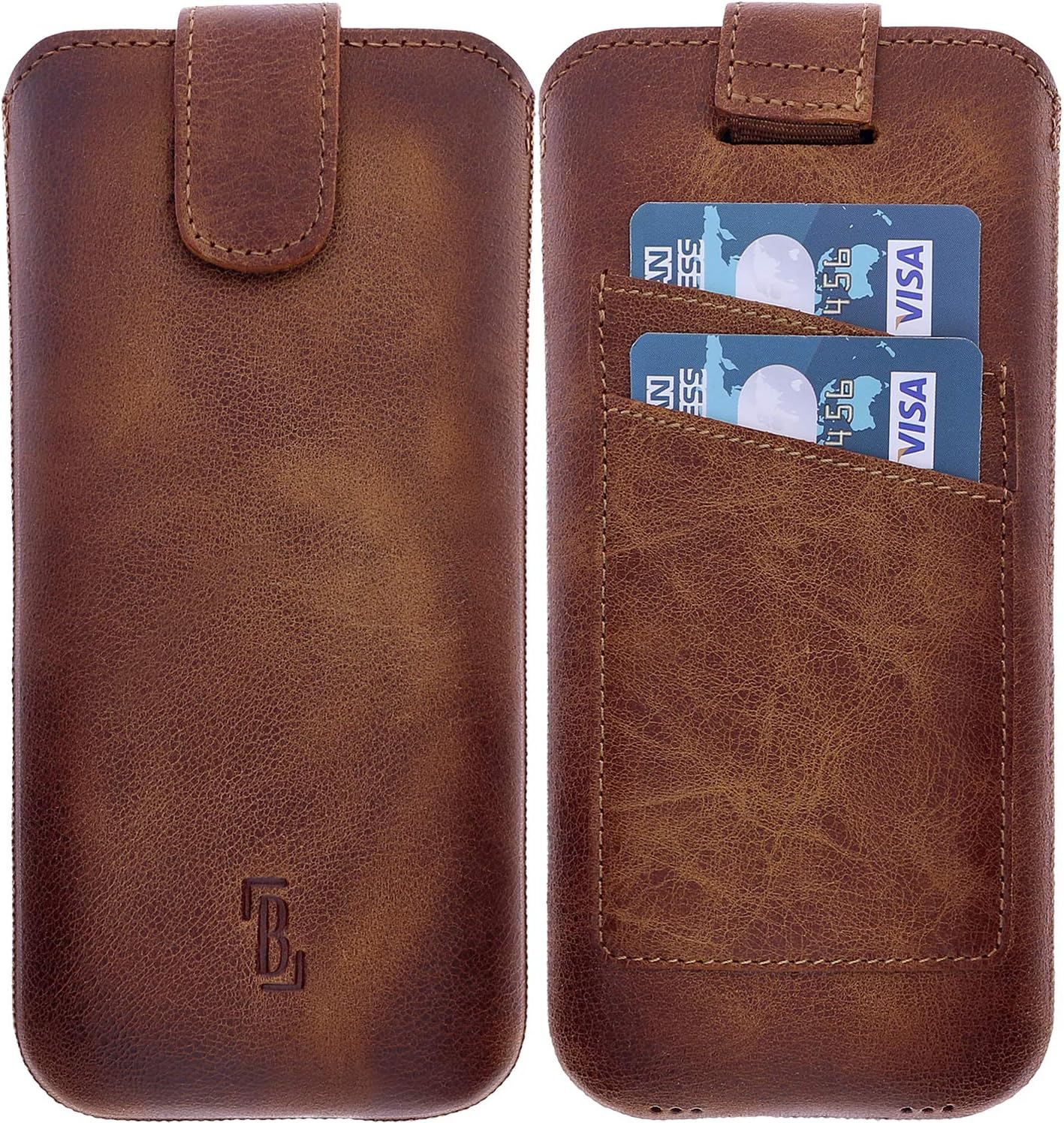 Burkley Mobile Phone Case for Samsung Galaxy S10+ Case Compatible with Galaxy S10 Plus Mobile Phone Case Genuine Leather Sleeve with Pull-Out Function (Antique Saddle Brown)