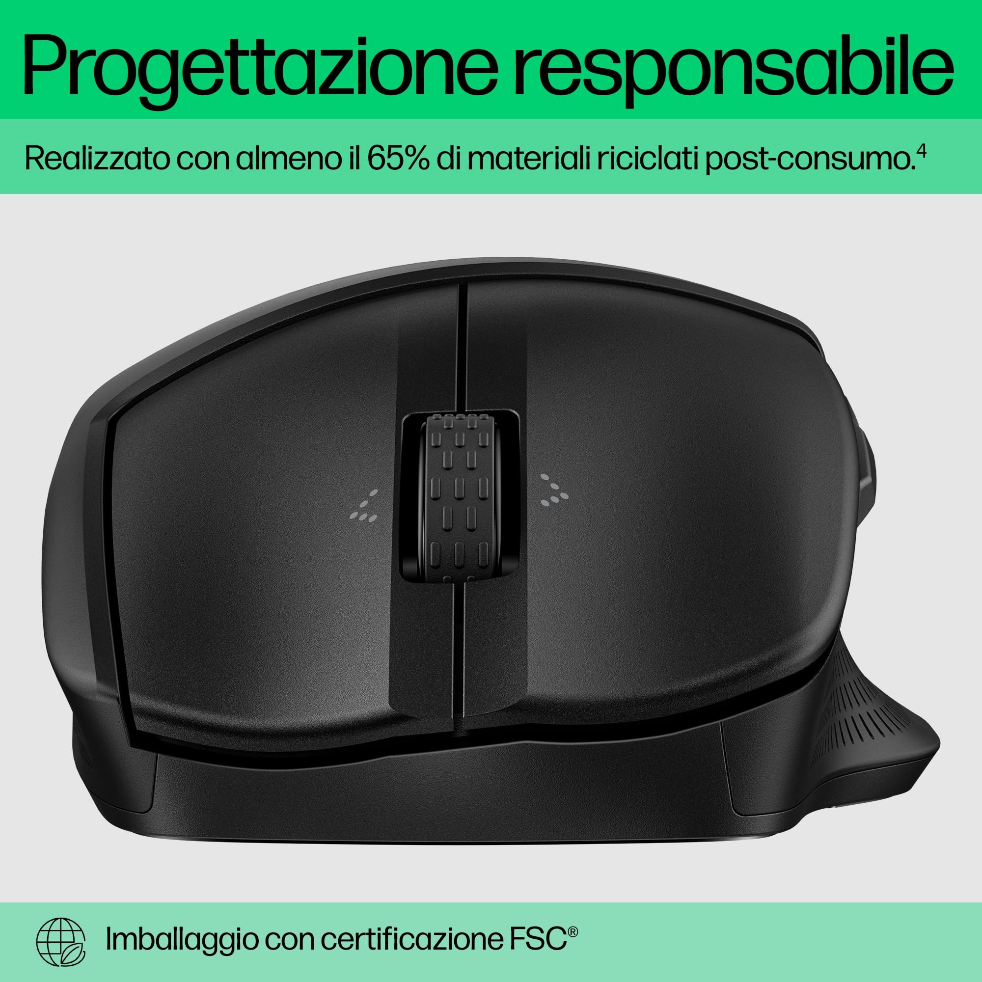 HP 480 Mouse Comfort, Connessione Bluetooth 5.3, Sensore Ottico da 4000 DPI, 6 Pulsanti Programmabili, Rotella Inclinabile, Durata Batteria fino a 10 Mesi, Windows 10, 11 e macOS, Nero