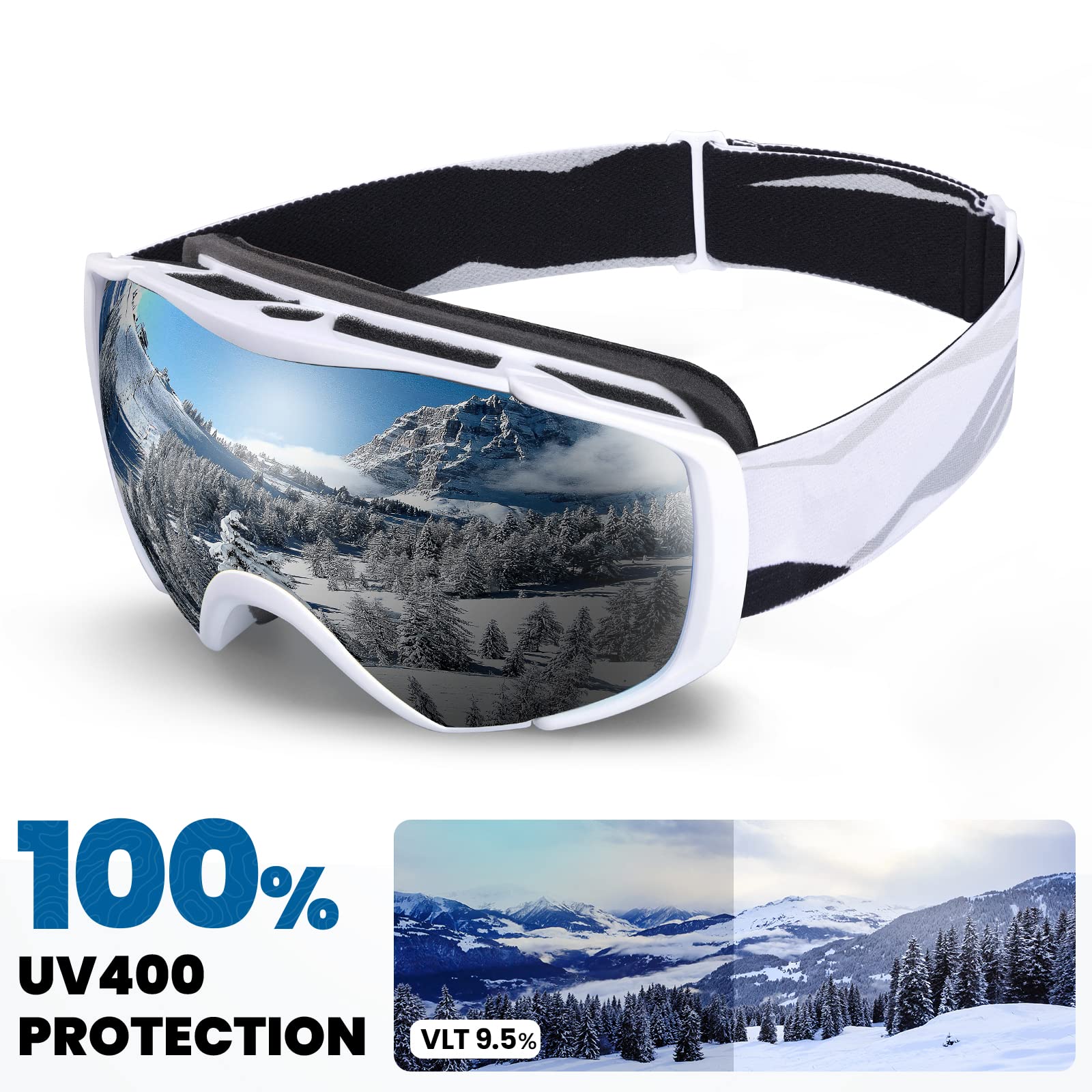 OutdoorMaster Maschera Sci Modello Classic OTG - Lenti Anti-Appannamento e Protezione UV400 - Compatibile con Casco e Occhiali da Vista
