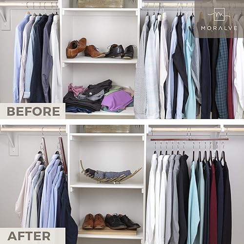 Miniatura 9 de MORALVE Perchas que ahorran espacio para organizador de armario, paquete de 4 organizadores de camisas de madera para armario, perchas que ahorran