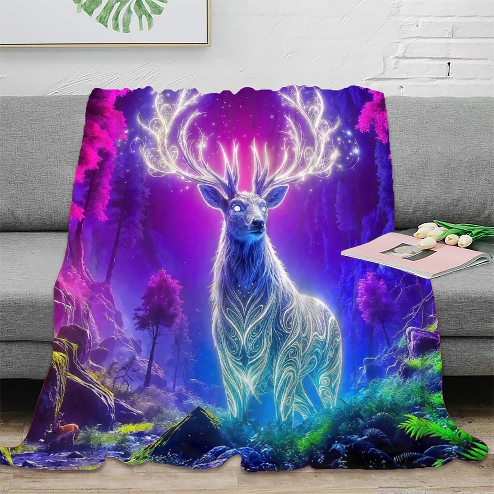 Plaid cerf 3D doux et chaud : la housse de canapé idéale pour vos voyages