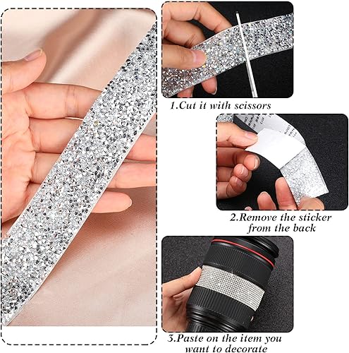 Miniatura 4 de 4 rollos de cinta de diamantes de imitación de 8.8 yardas, cinta autoadhesiva con diamantes de imitación para manualidades, bodas, pasteles,