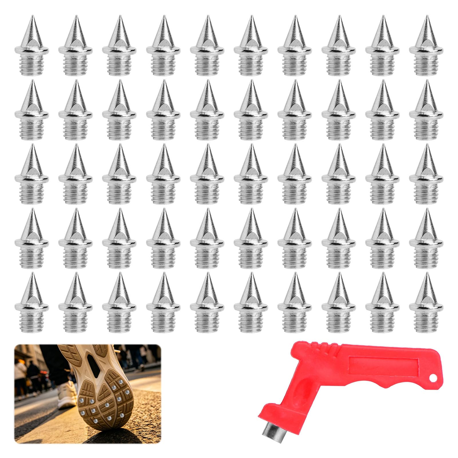 50PCS 5mm Running Spikes Stainless Steel Spikes with Wrench, Durable Replacement Track Spike for Field Sprint Sports Short Running, Jumping, Cross Country