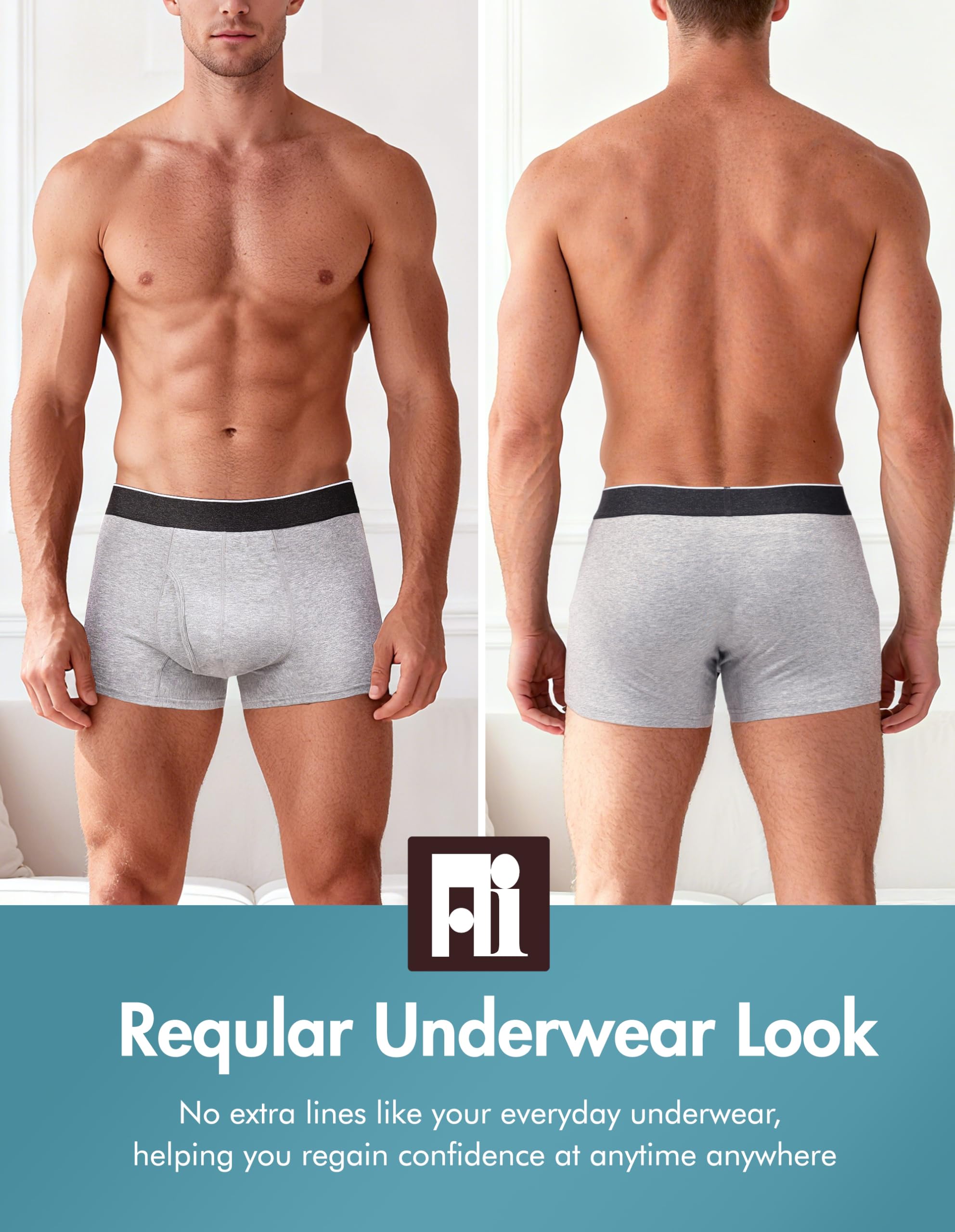 AIRCUTE Calzoncillos tipo bóxer para incontinencia de orina para hombre, apertura frontal, absorbente, a prueba de fugas, 60 ml, paquete de 3