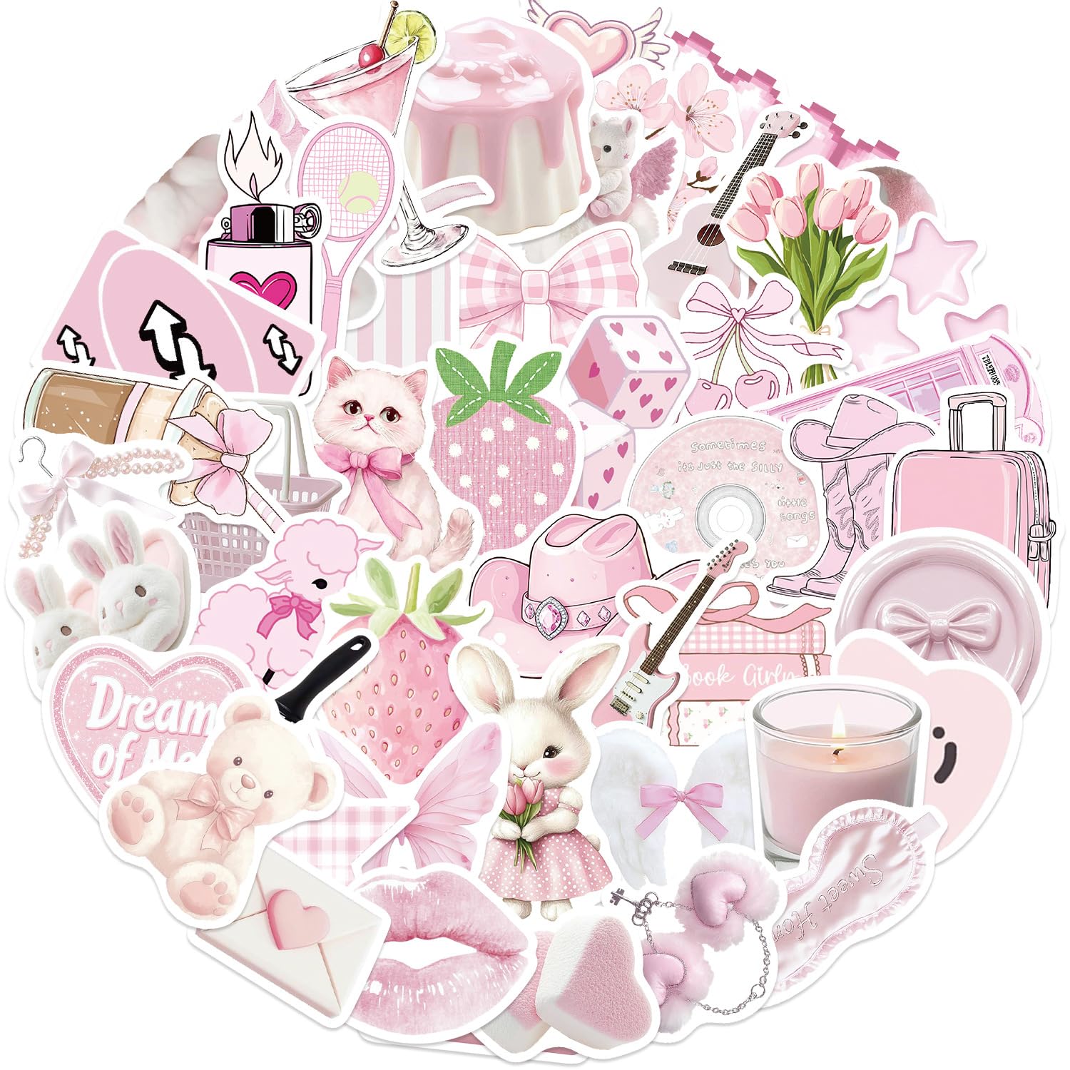 50PCS Kawaii Pink Aesthetic Stickers for Luggage,Bumper,Helmet,Computer,Notebook,Laptop,Water Bottle,Skateboard,Cute Animal Waterproof Vinyl Sticker,Teens Adults Girls Decal,Cartoon Graffiti Decals — image 1