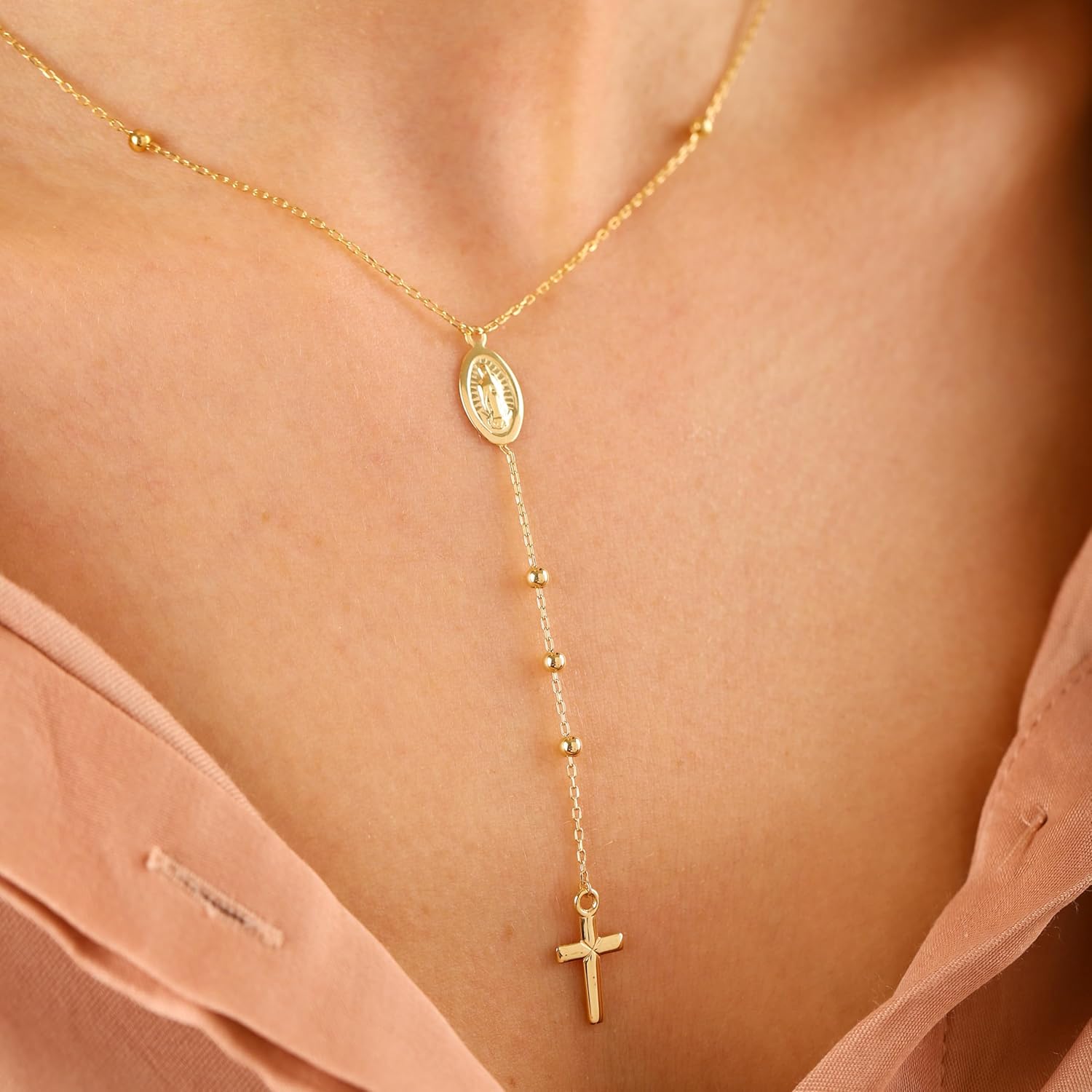 DORANA 14K Gold Layered Cross Necklaces for Women,Tiny Small Sideways Cross Necklace Minimalist Christian Jewelry Gifts First Communion Confirmation Easter Stuff,2Pcs - Image 5
