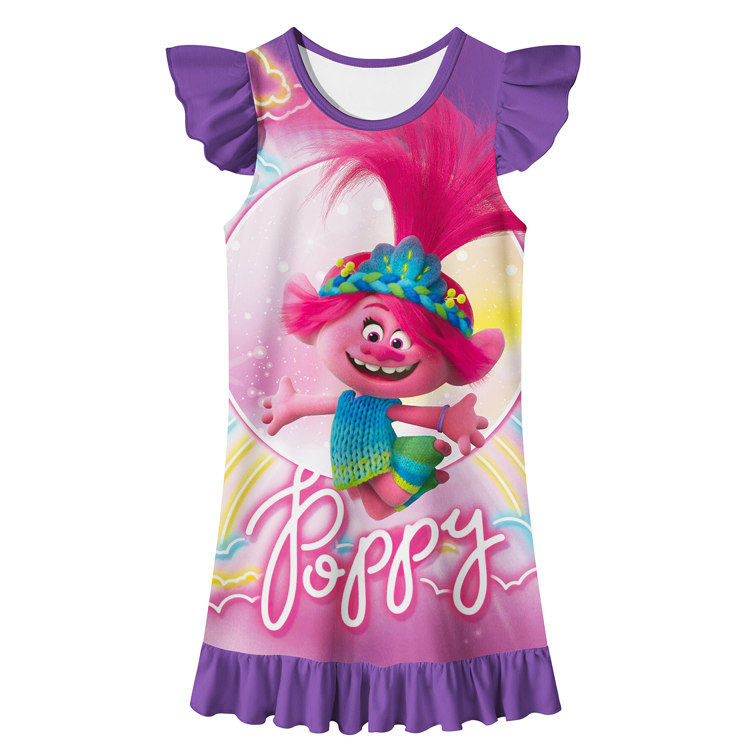 Little Girls Princess Dress Cute Cartoon Pattern Ruffles Sleeve Soft Dress Girls Costume 2-7 Years