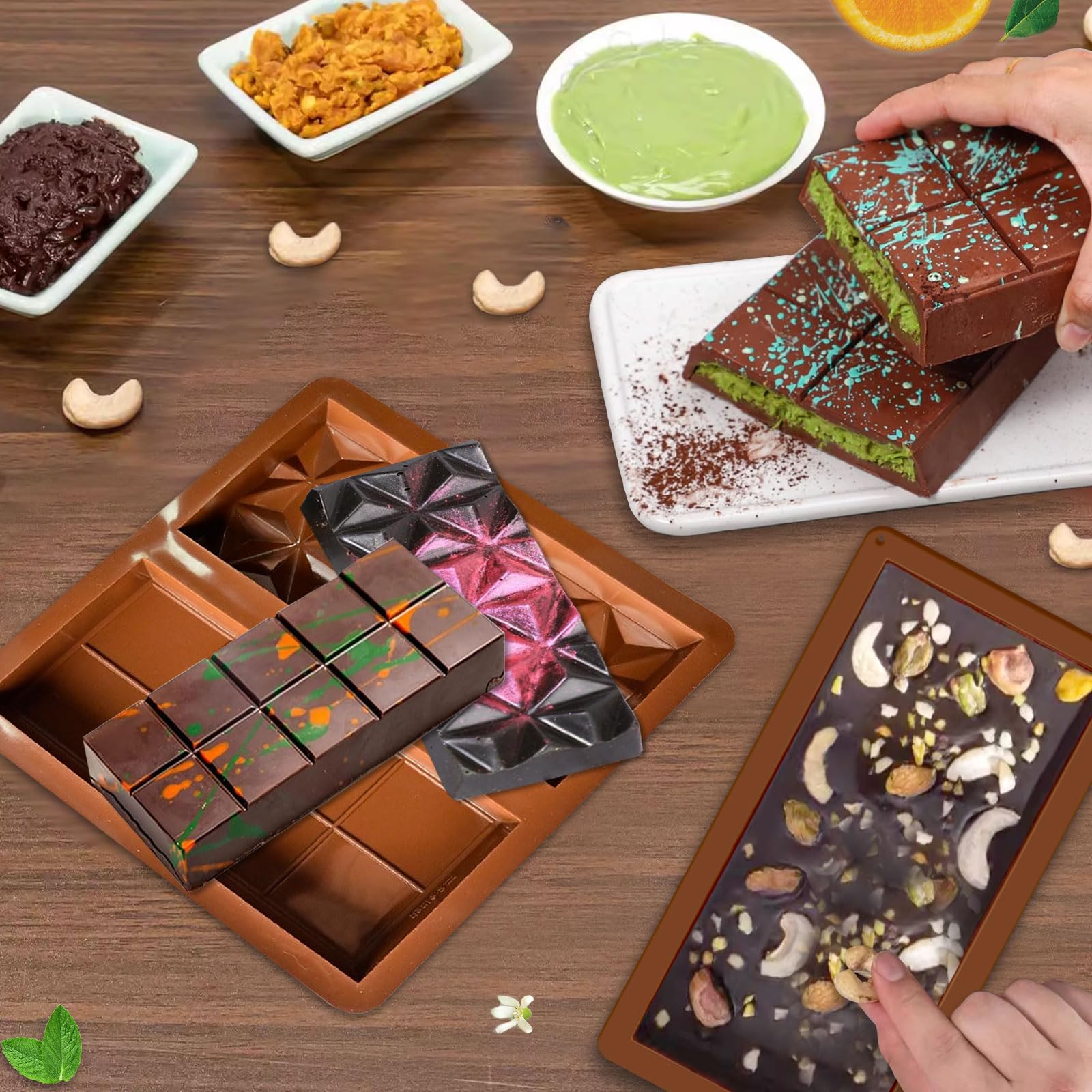 2 Moules à Chocolat En Silicone Antiadhésif - Format Tablette Dubai Avec Pistaches