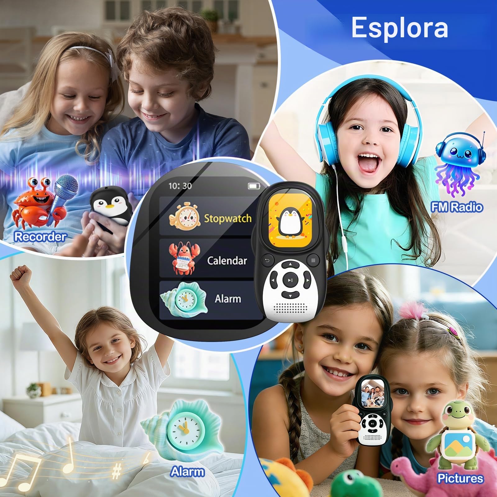 64GB Lettore MP3 Bluetooth 5.3 per Bambini, Design Pinguino con Schermo IPS 2'' & Interfaccia Sottomarina, Altoparlante Integrato, Radio FM,Batteria 750mAh, Regalo per Bambini, Espandibile 128GB