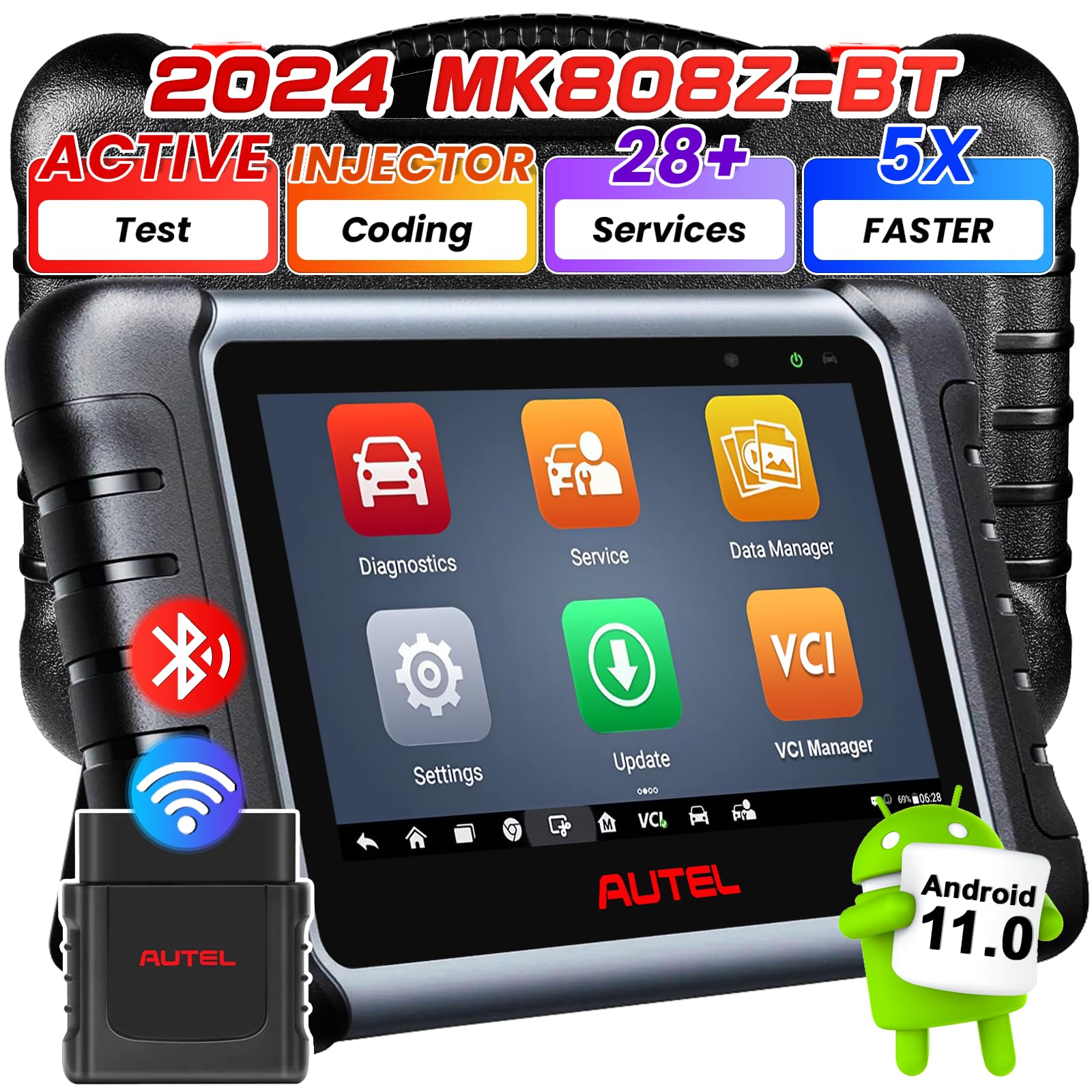 AutelScanner MaxiCOM MK808Z-BT(Same as MK808BT PRO): Android 11 Based Bi-Directional Control Scan Tool, Upgraded of MK808BT/MK808/MK808S/MX808, All Systems Diagnosis, 4G+64G 2.4G&5G WiFi