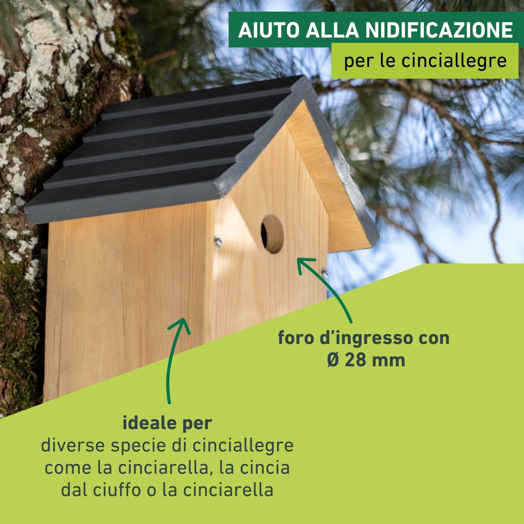 Windhager cassetta nido per uccelli Cosy, legno di pino massiccio, foro dingresso Ø 28 mm, casetta per uccelli, cassetta nido per cinciallegre, da appendere, resistente agli agenti atmosferici