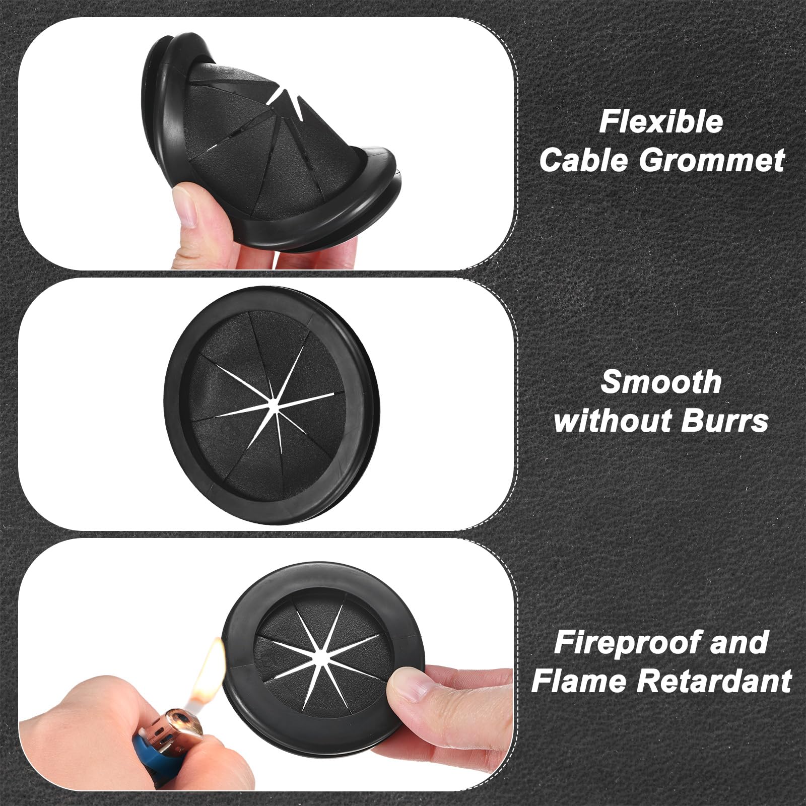 M METERXITY 10-Pack Rubber Grommets for Wiring 80mm Desk Grommet Double-Sided Flexible Cable Cord Grommet Desk Hole Cover for Cables/Wires Through Protection [Black - Image 2
