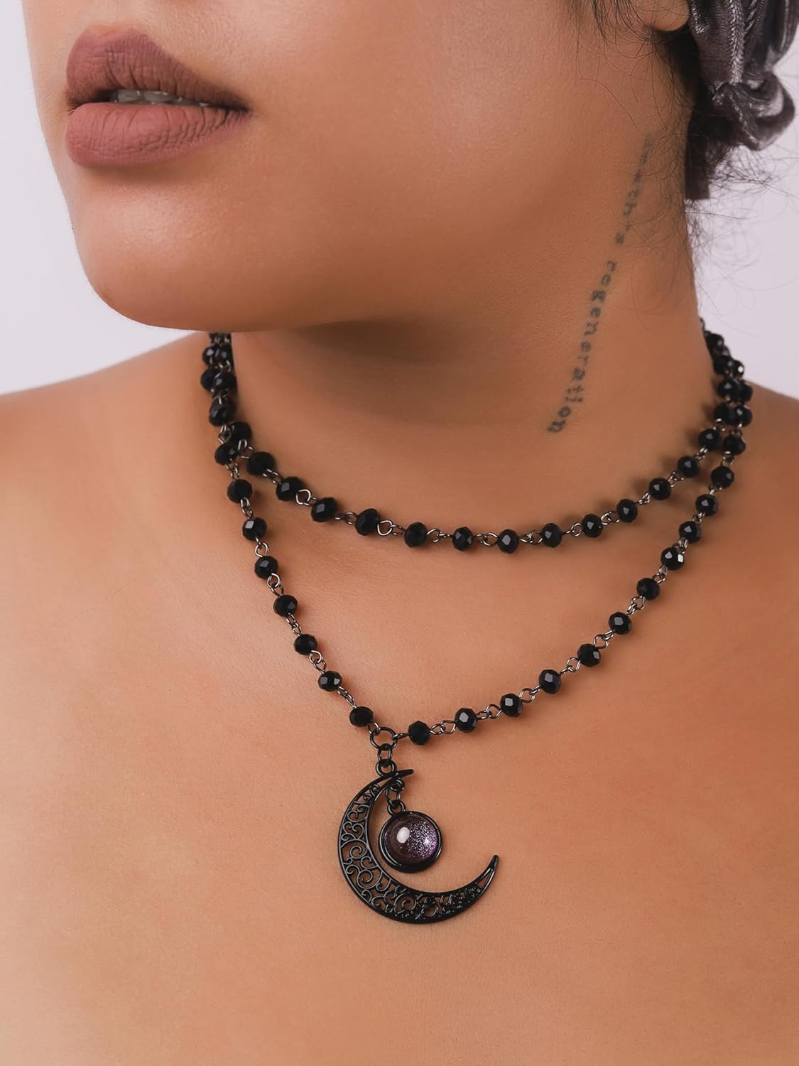 Sacina Layered Black Crescent Moon Choker, Moon Necklace, Black Bead Necklace, Gothic Necklace, Emo Necklace, Gothic Jewelry, Christmas Jewelry Gift for Women - Image 2
