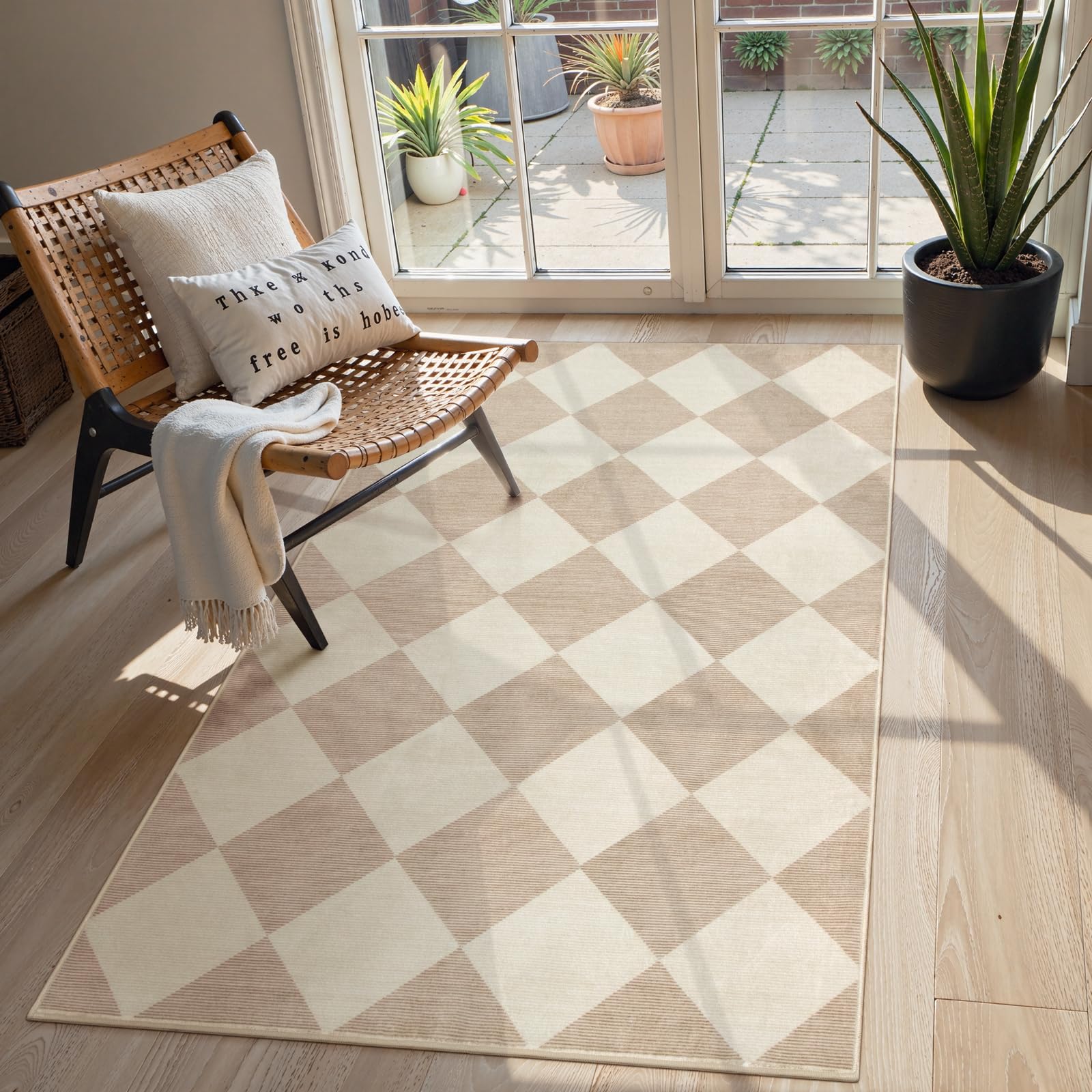 Beeiva Checkered Beige Rug
