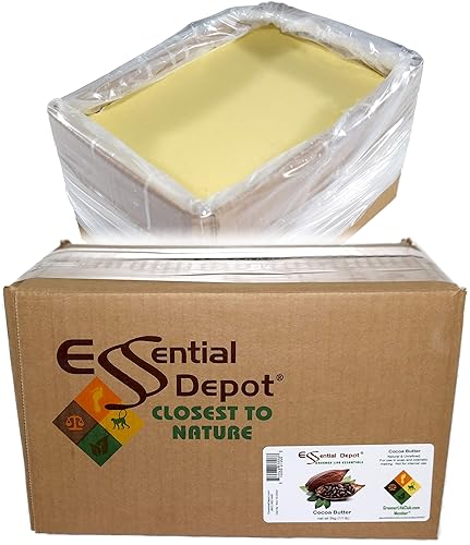 Mantequilla de cacao - cruda - sin refinar - 100 pura - Aroma natural a cacao - 11 libras - Se utiliza en cremas barras de loción y palos bálsamos