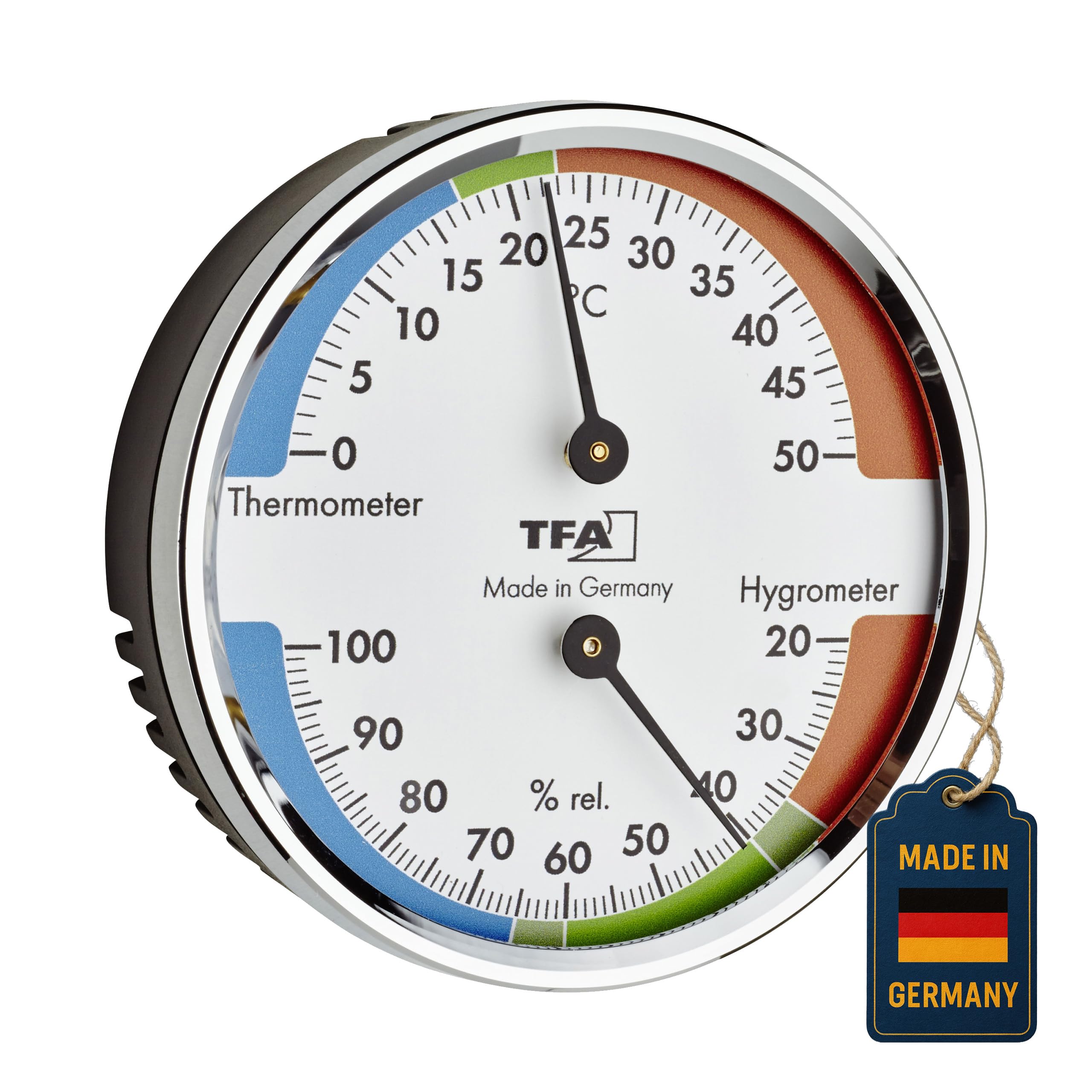 TFA Dostmann Analoges Thermo-Hygrometer 45.2040.42 – mit silbernem Metallring