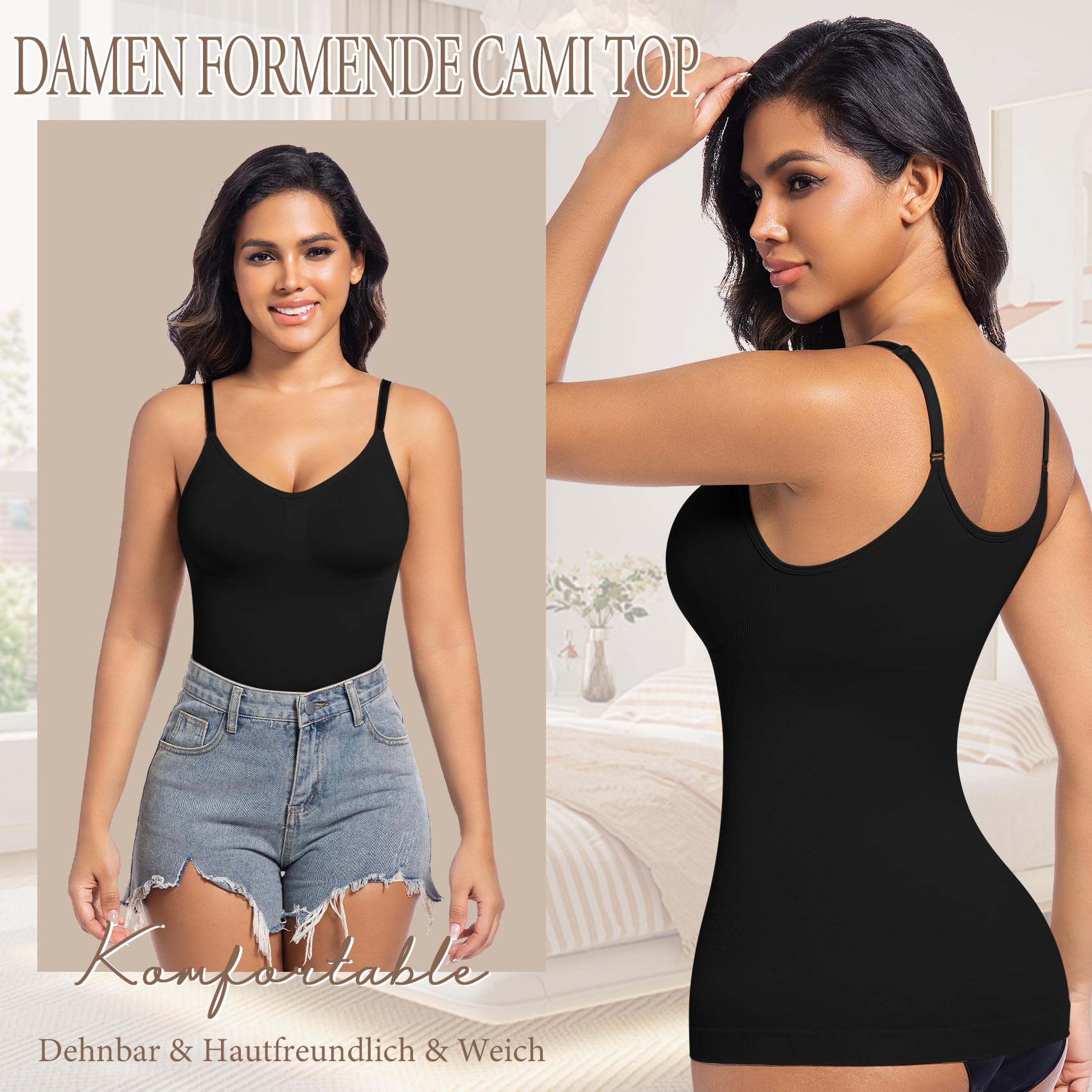 ONEW Shapewear podkoszulek damski, wyszczuplający brzuch, podkoszulek modelujący podkoszulek z ramiączkami spaghetti