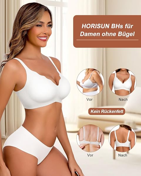 HORISUN Non-Wired Bra for Women, Seamless Comfortable V-Neck Full Bralette for Large Breasts with Support Comfort T-Shirt Women's Bra - 2